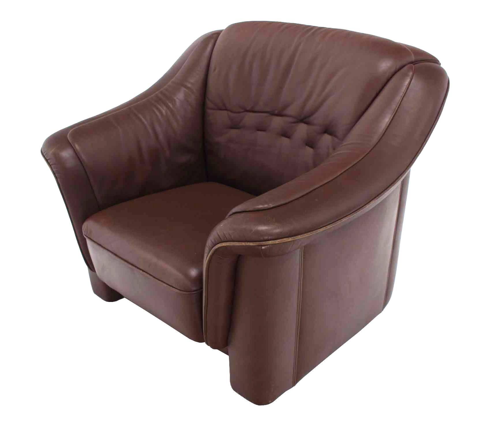 Pair of Brown Leather Lounge Chairs with Ottomans 3