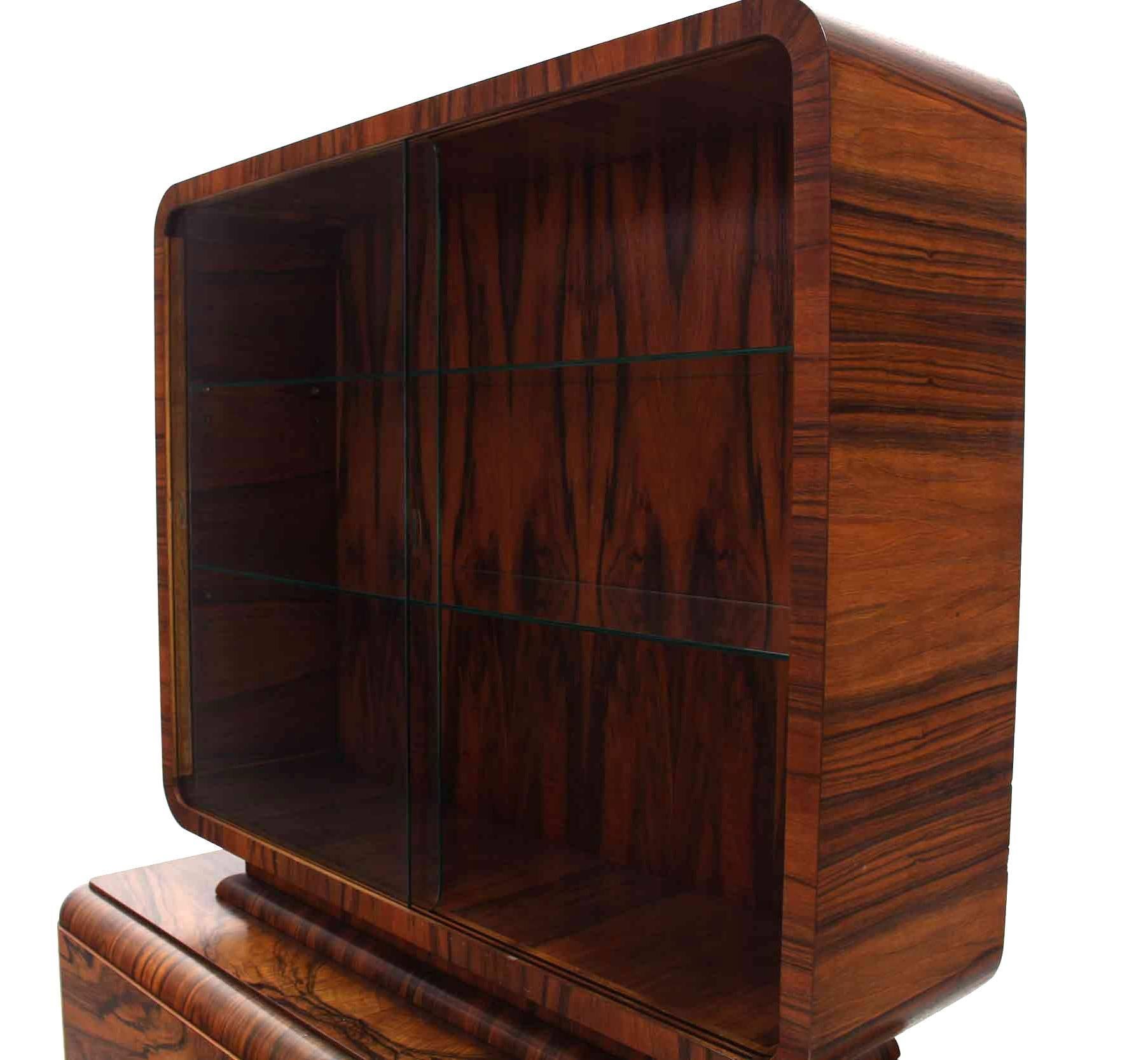 Glass Sliding Doors Restored All Rosewood Art Deco Cabinet In Excellent Condition For Sale In Rockaway, NJ