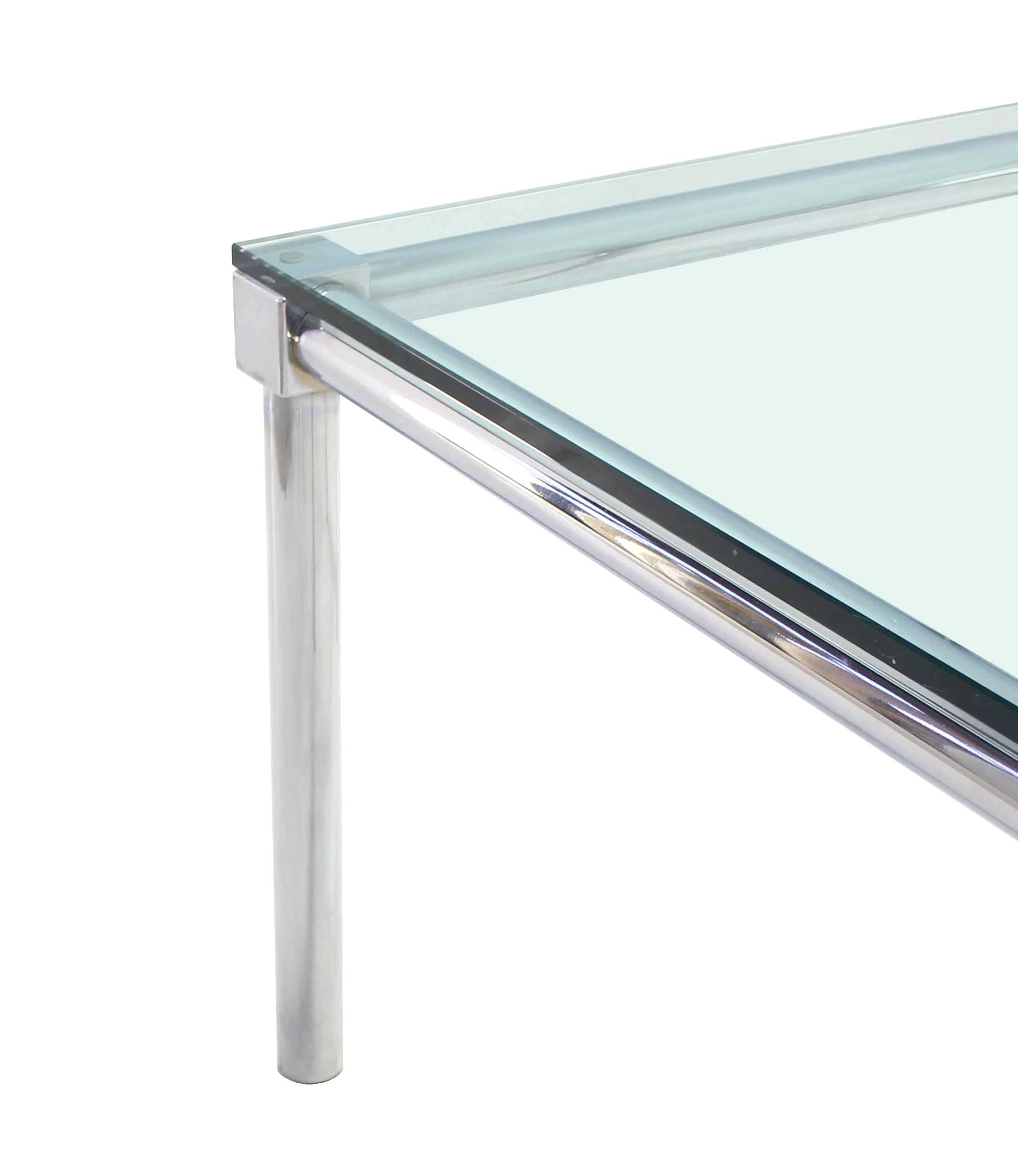 Mid-Century Modern Chrome and Thick Glass Top Square Game Table