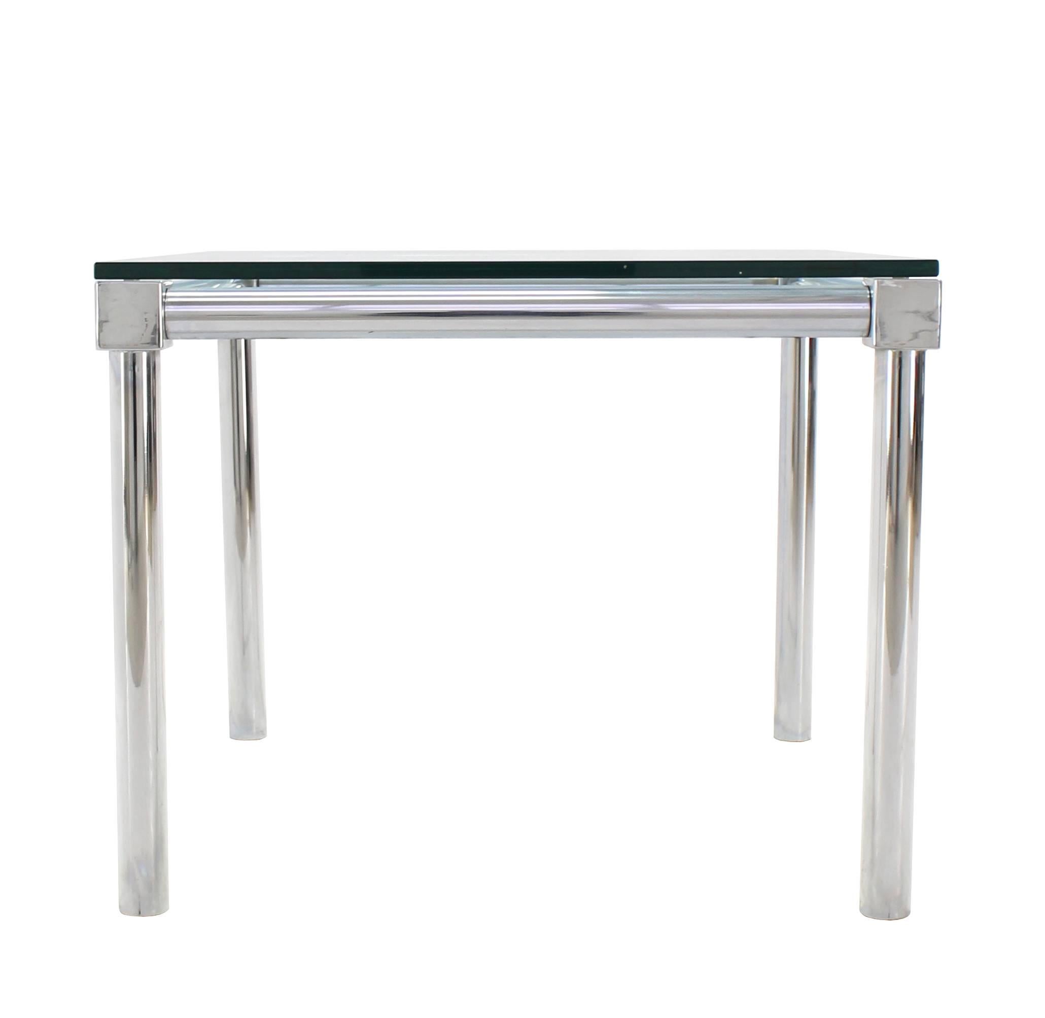 American Chrome and Thick Glass Top Square Game Table