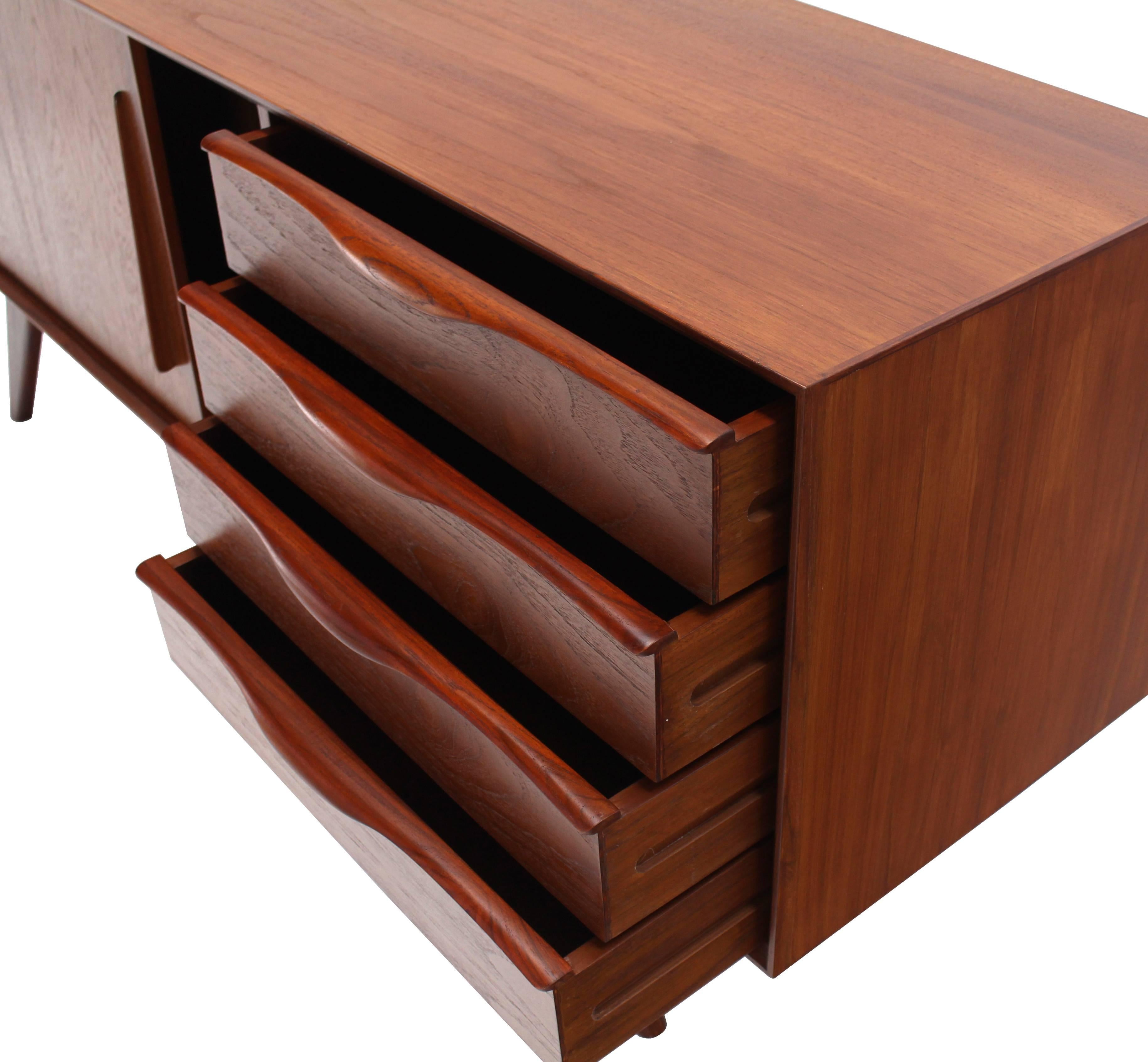 American Medium Size Four Drawers Splayed Legs Teak Sideboard