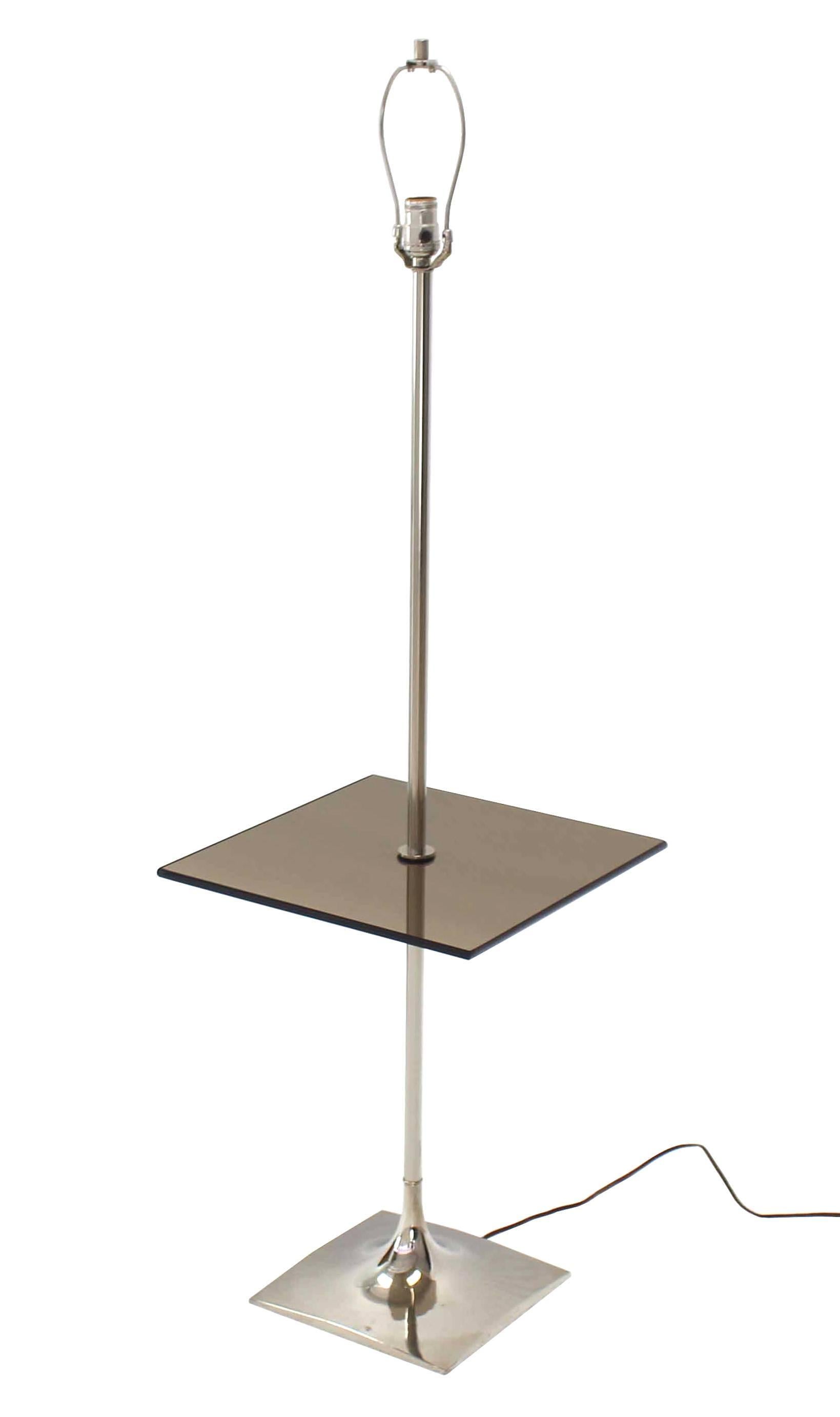 Mid-Century Modern Smoked Glass Table Floor Lamp by Laurel For Sale