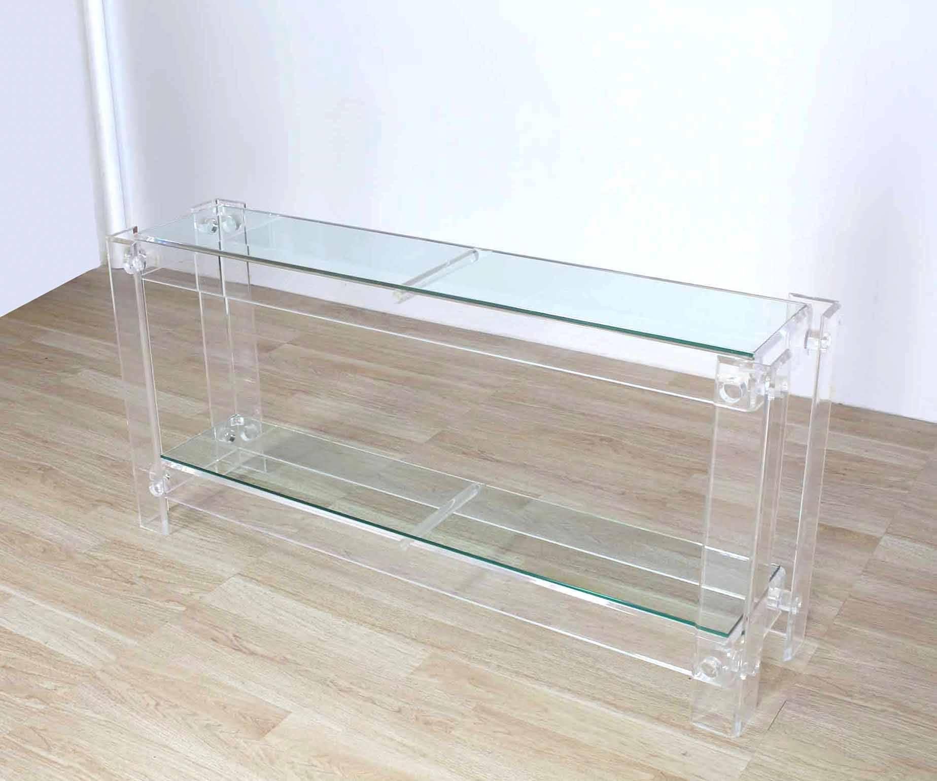 Polished Two Tier Long Lucite Console Sofa Table
