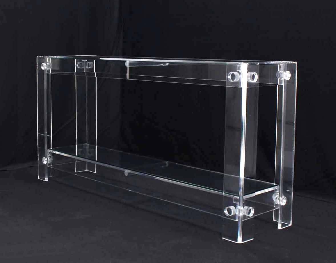 Two Tier Long Lucite Console Sofa Table In Excellent Condition In Rockaway, NJ