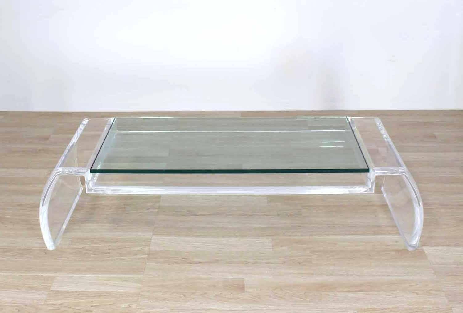 American Artist Signed Sculptural Lucite Mid Century Modern Coffee Table Glass Top