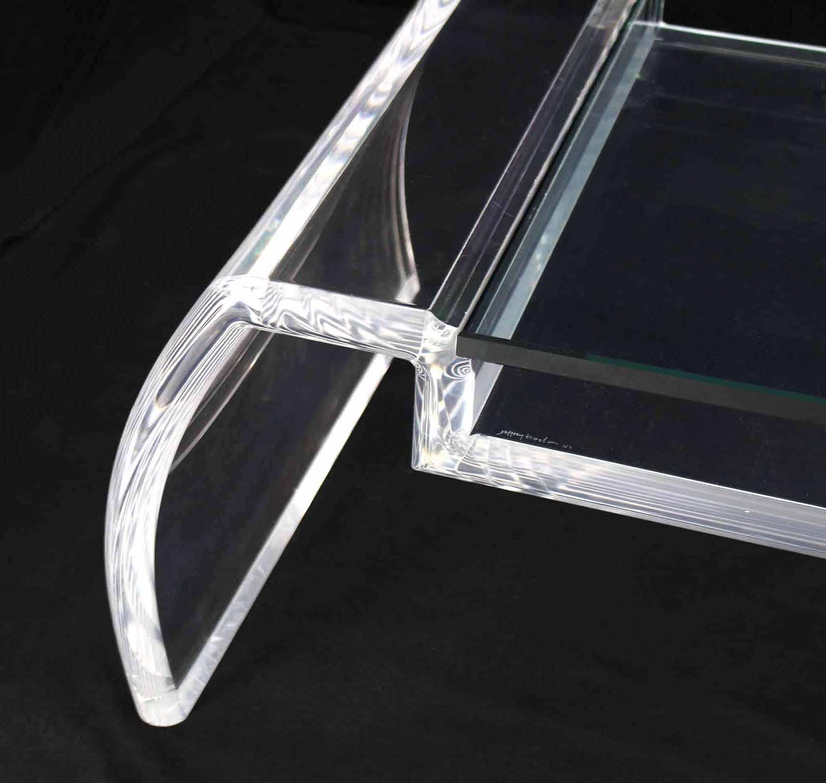 Polished Artist Signed Sculptural Lucite Mid Century Modern Coffee Table Glass Top