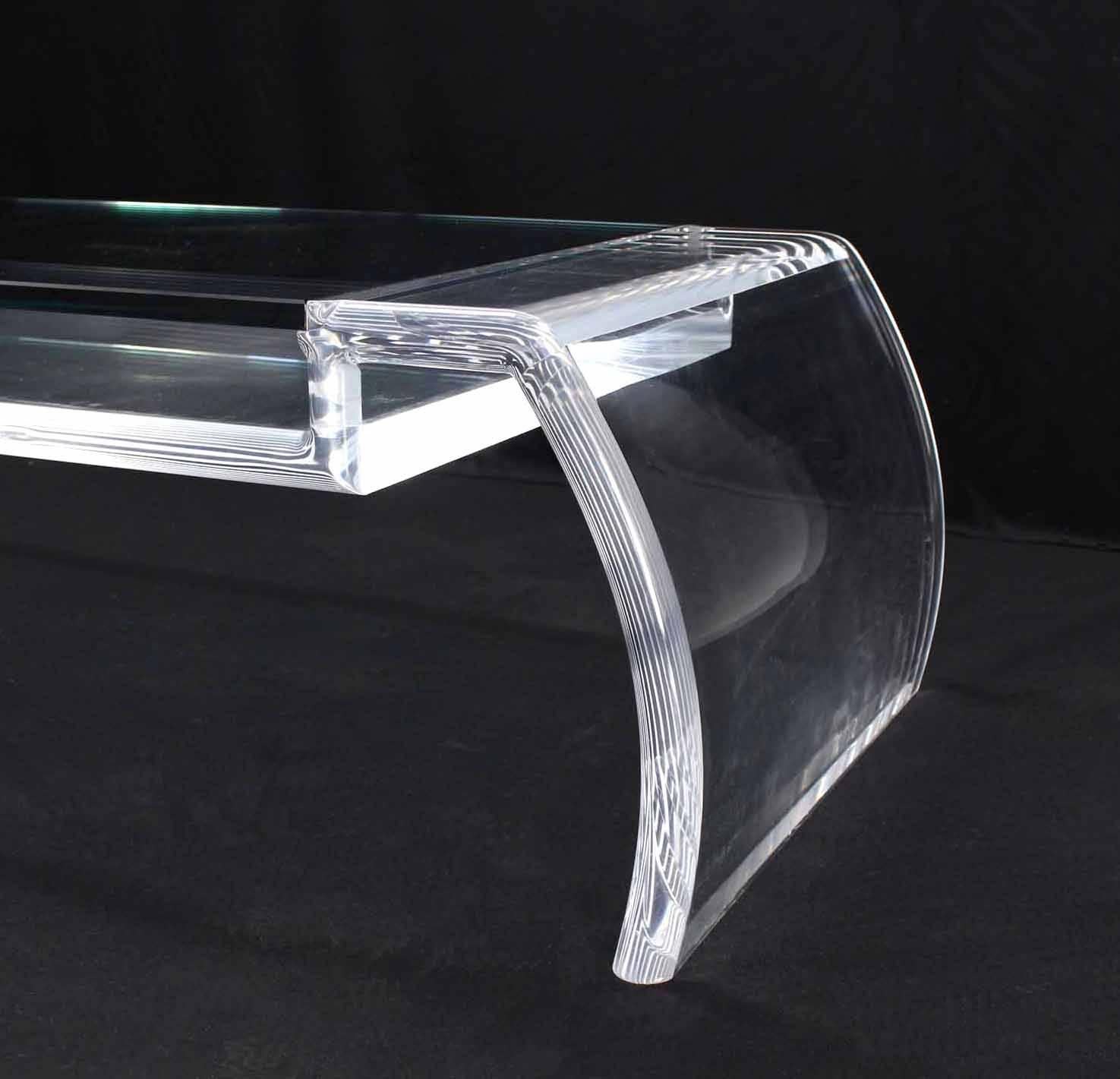 Artist Signed Sculptural Lucite Mid Century Modern Coffee Table Glass Top In Excellent Condition In Rockaway, NJ