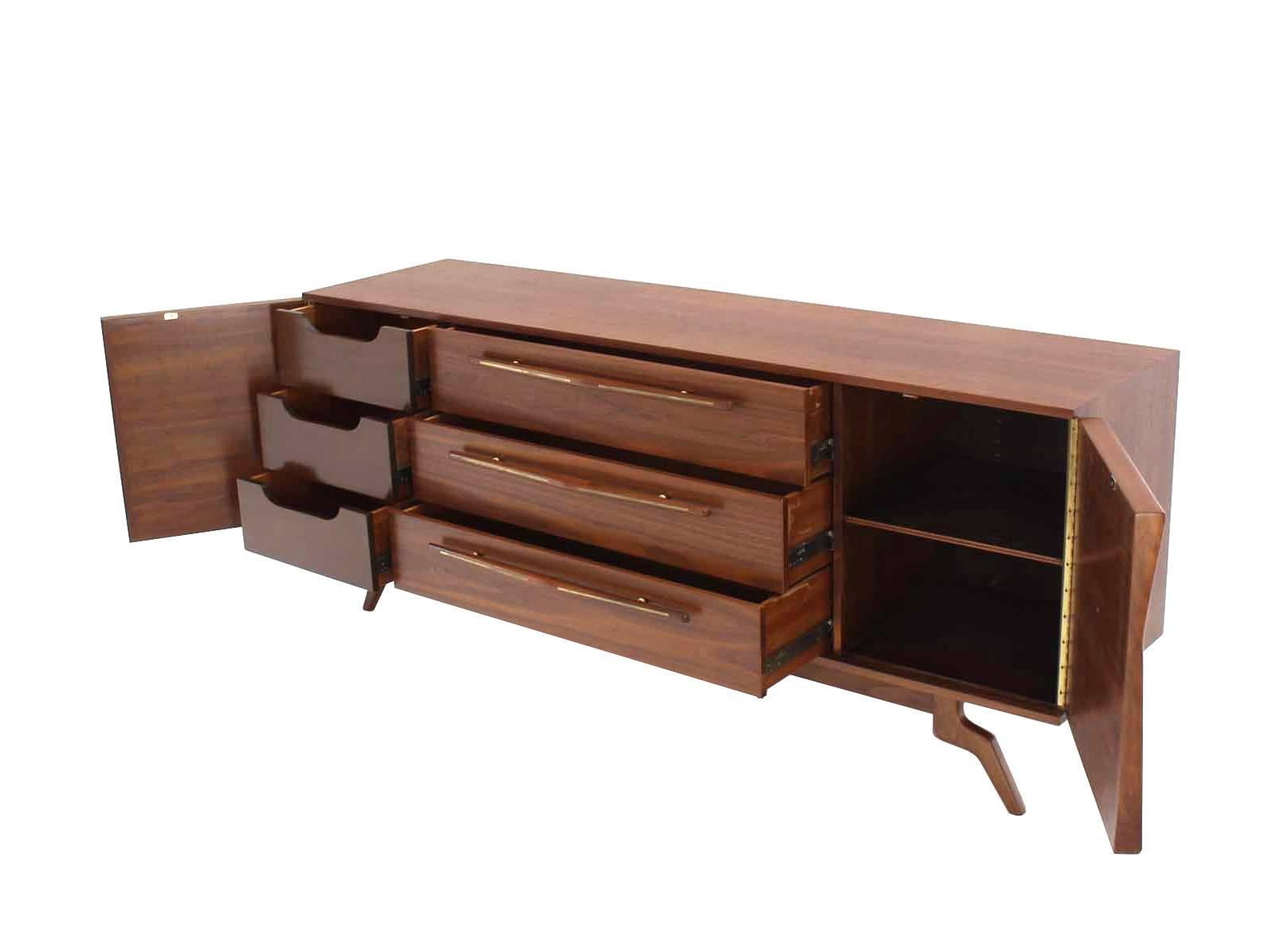 20th Century Outstanding Mid-Century Walnut Dresser with Heavy Sculptural Hardware For Sale
