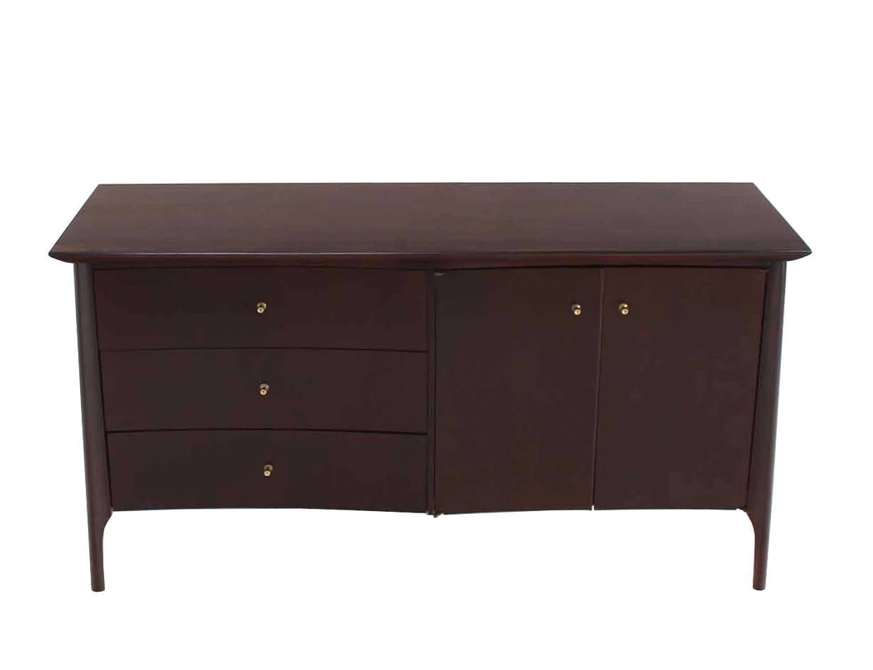Side by side three-drawer set and double doors compartment dresser credenza.