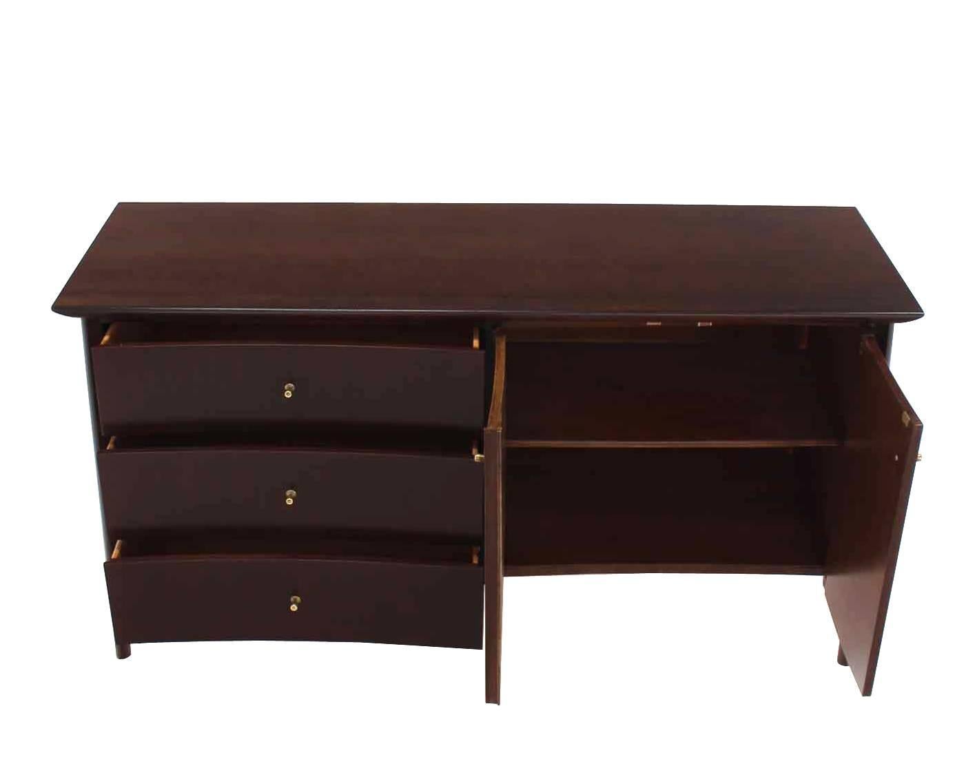 Mid-Century Modern Dark Walnut Solid Brass Pulls Hardware Dresser For Sale