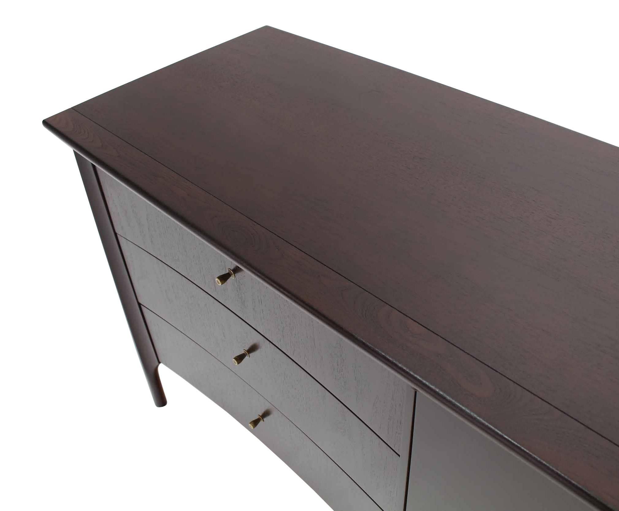 Lacquered Dark Walnut Solid Brass Pulls Hardware Dresser For Sale