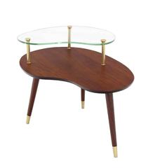 Walnut Glass and Brass Organic Shape Side Table