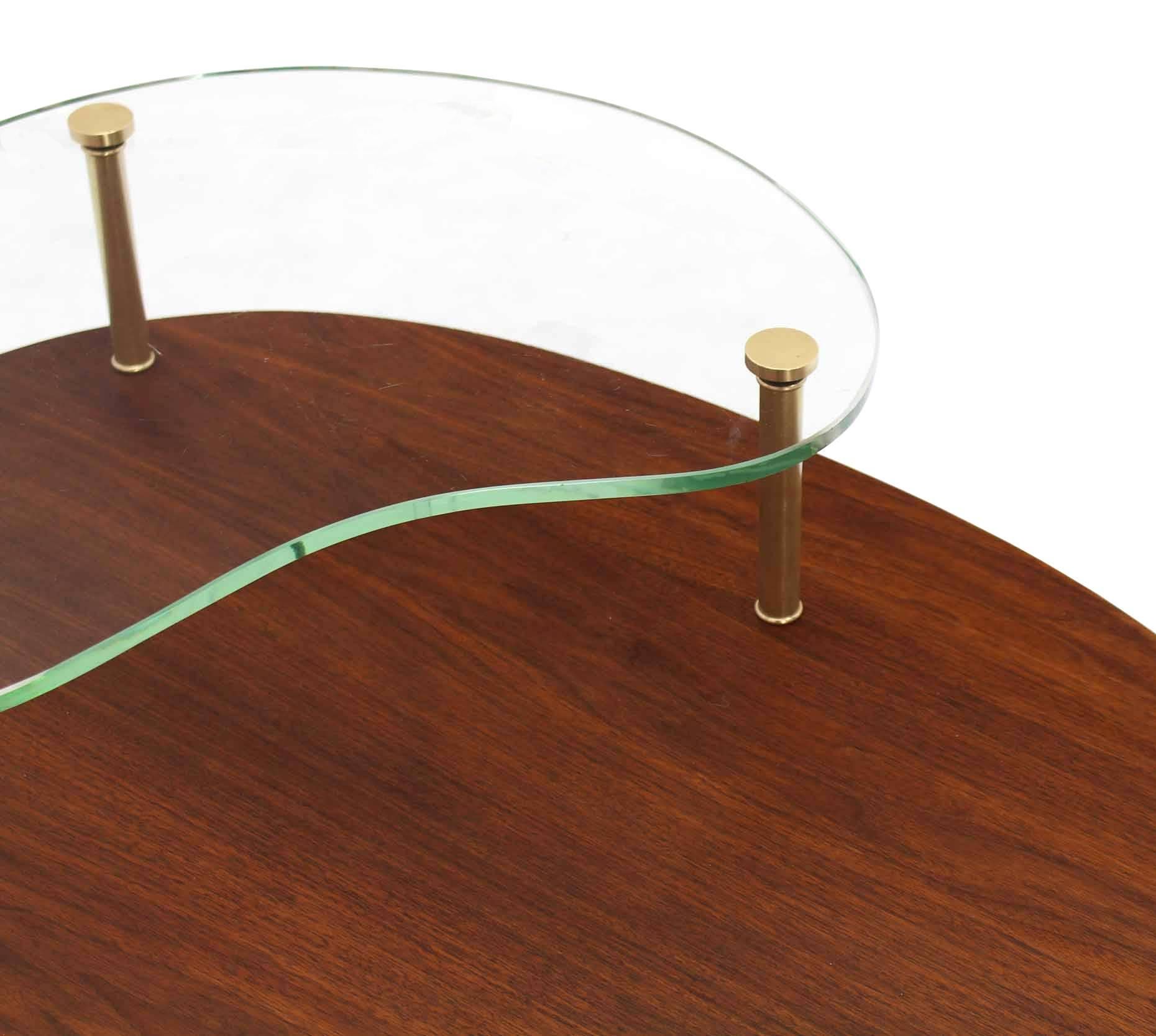 Walnut Glass and Brass Organic Shape Side Table In Excellent Condition In Rockaway, NJ
