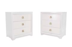 Pair of White Lacquer Three-Drawer Bachelor Chests