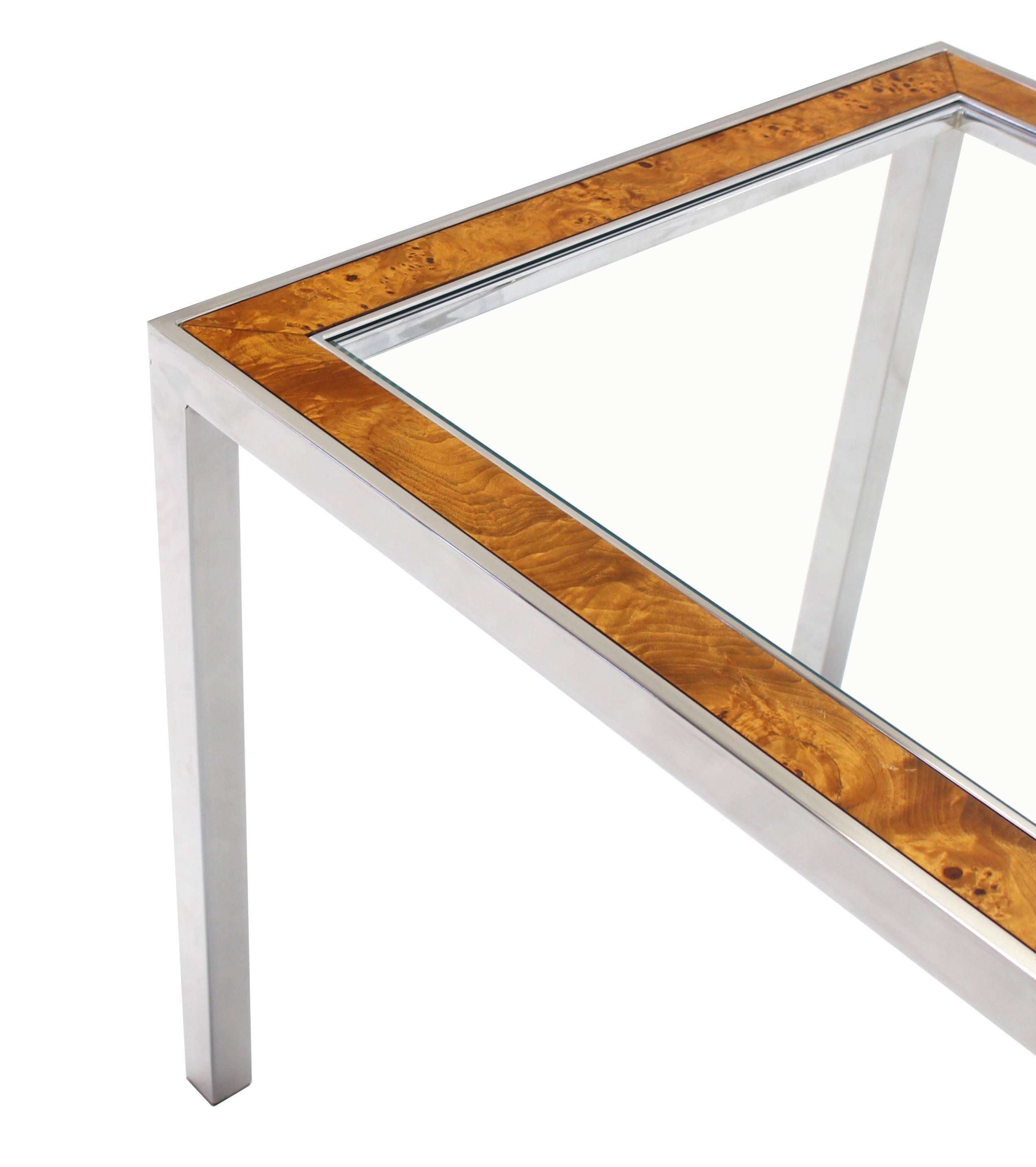 Table d'appoint carrée en bois de ronce de chrome et verre Bon état - En vente à Rockaway, NJ