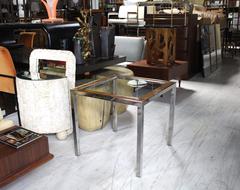 Chrome Burl Wood Glass Square Side Table