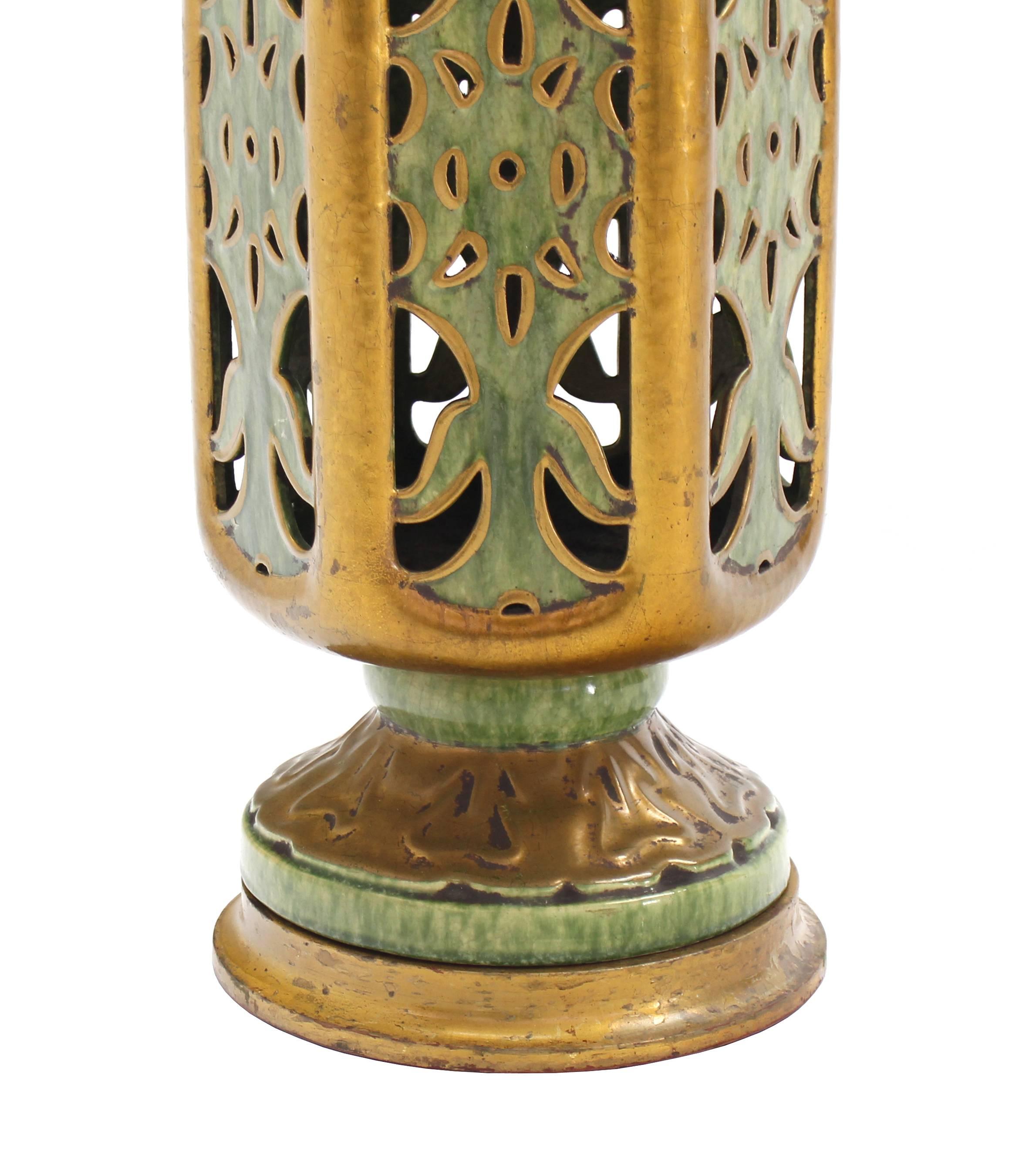 American Large Ornate Art Pottery Base Table Lamp For Sale