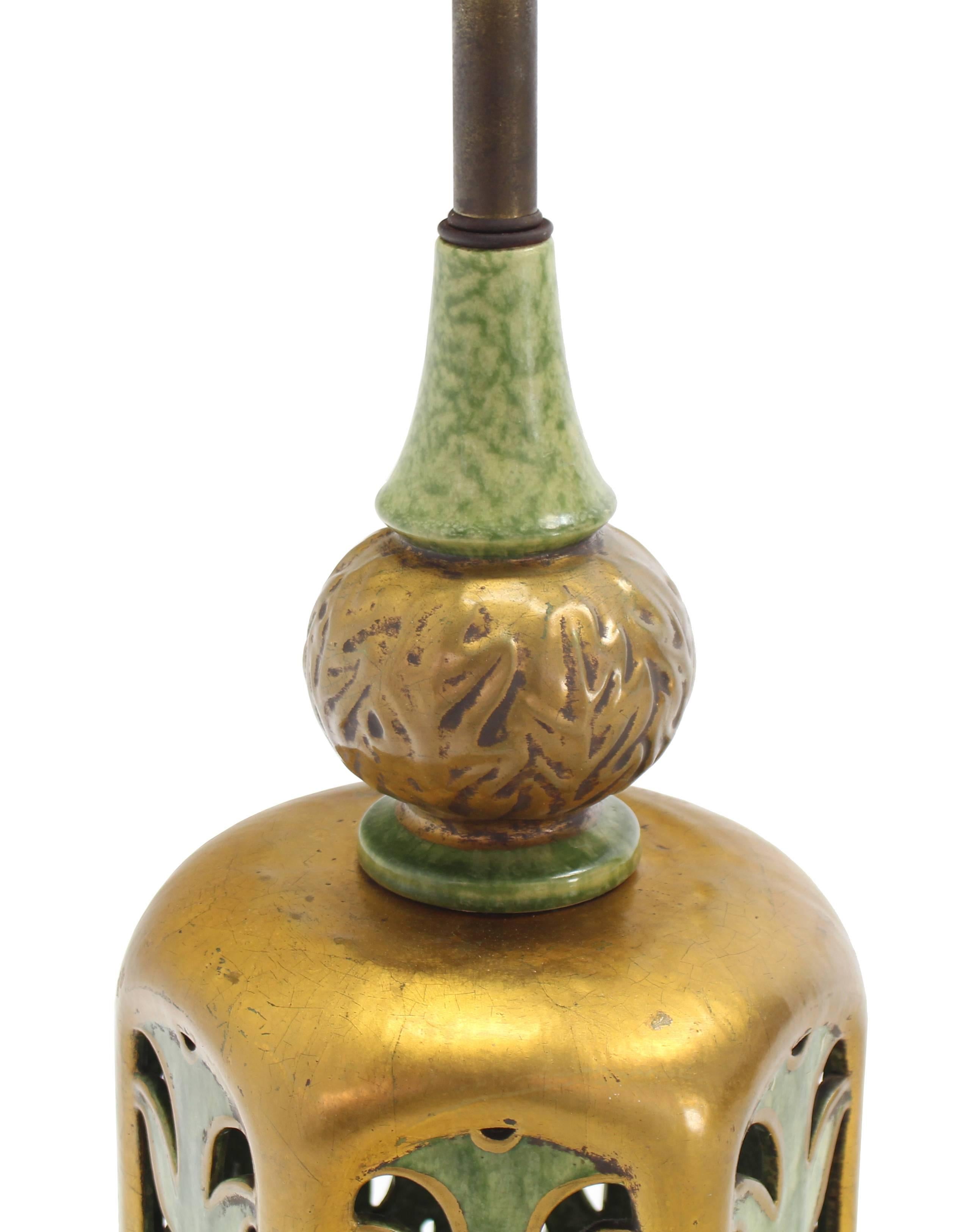20th Century Large Ornate Art Pottery Base Table Lamp For Sale