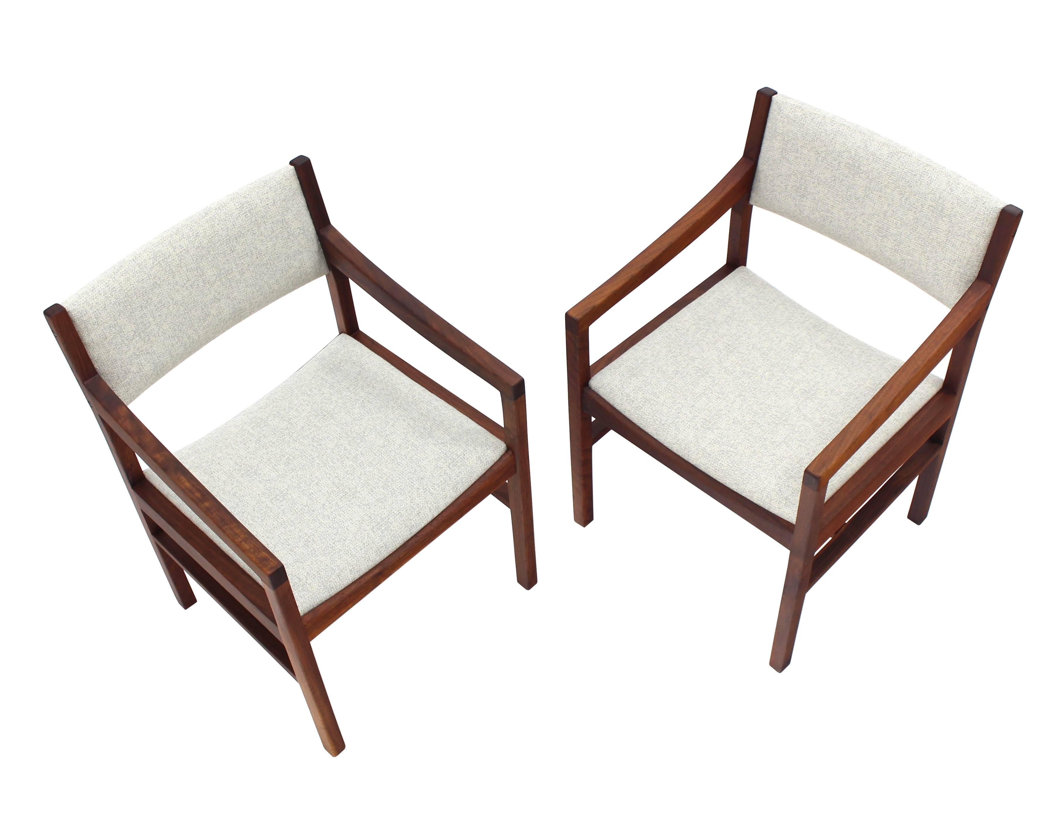 Mid-Century Modern Pair of Oiled Walnut Armchairs New Upholstery For Sale