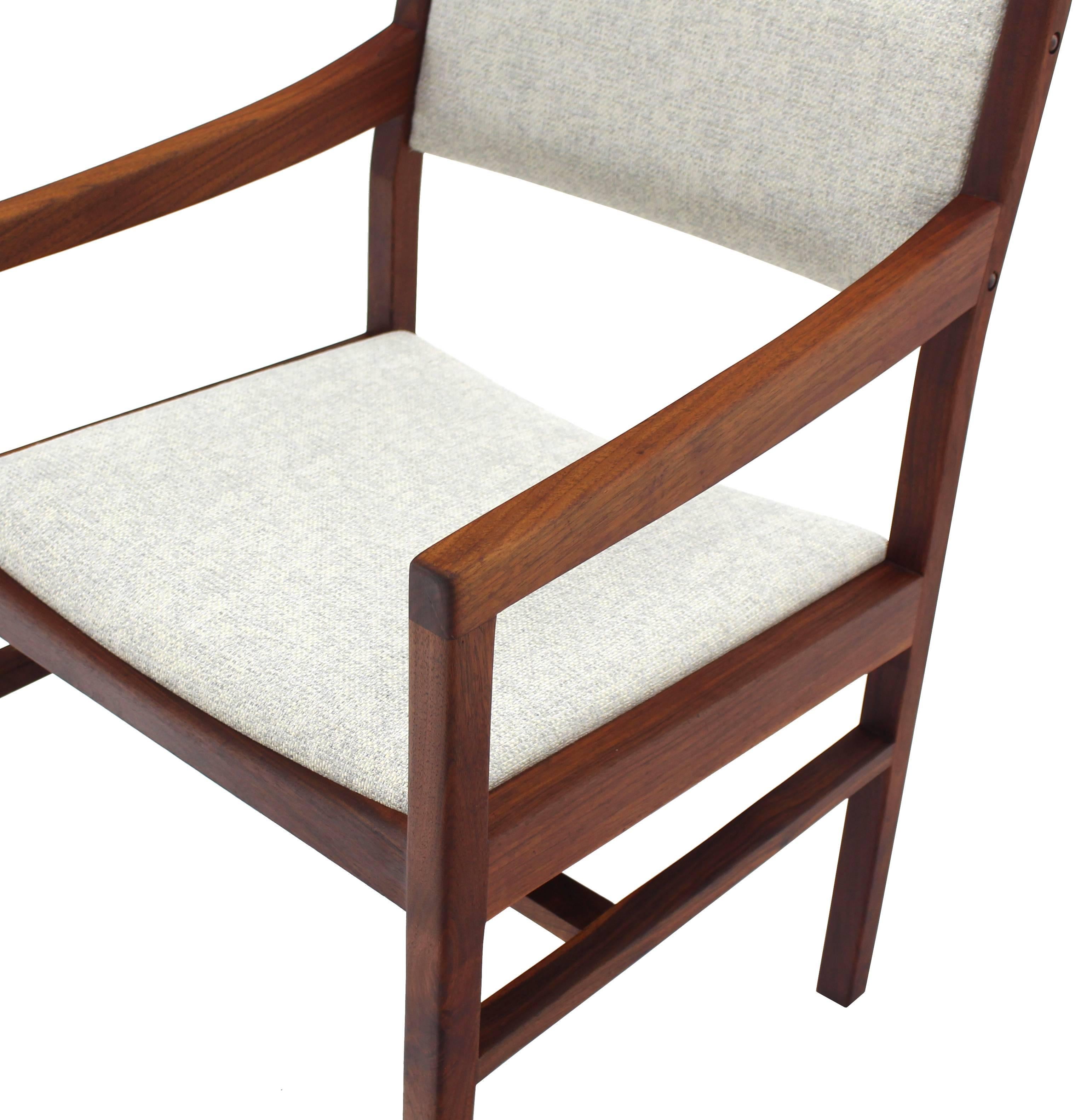 Pair of Oiled Walnut Armchairs New Upholstery In Excellent Condition For Sale In Rockaway, NJ