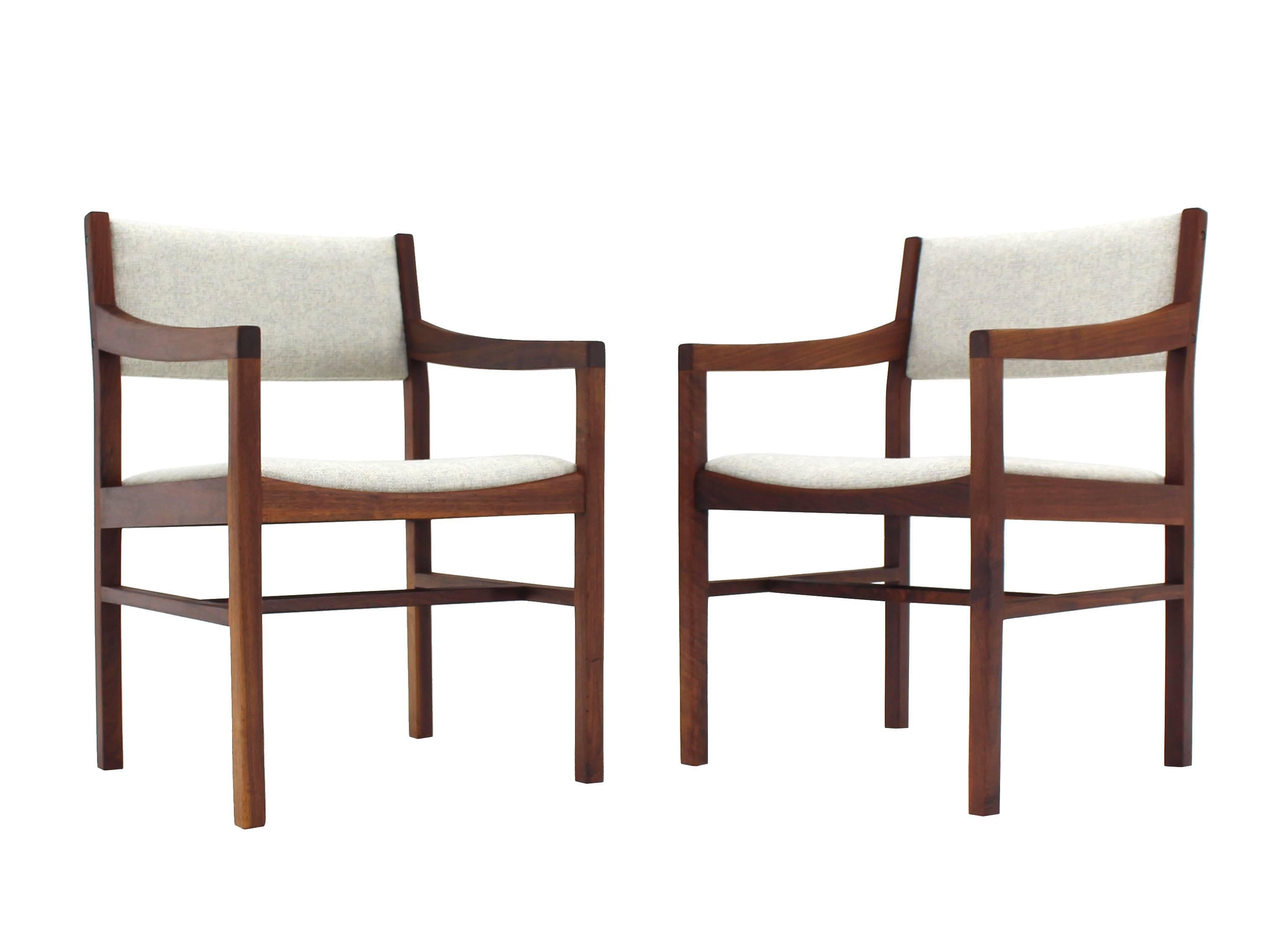 Pair of Oiled Walnut Armchairs New Upholstery For Sale 3