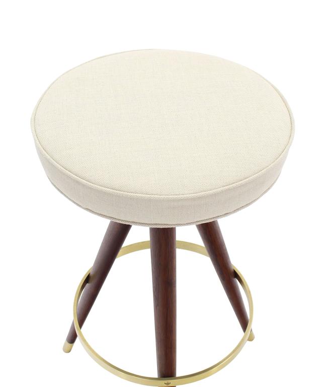 Set of Four MidCentury Oiled Walnut and Solid Brass TriLeg Bar Stools at 1stDibs