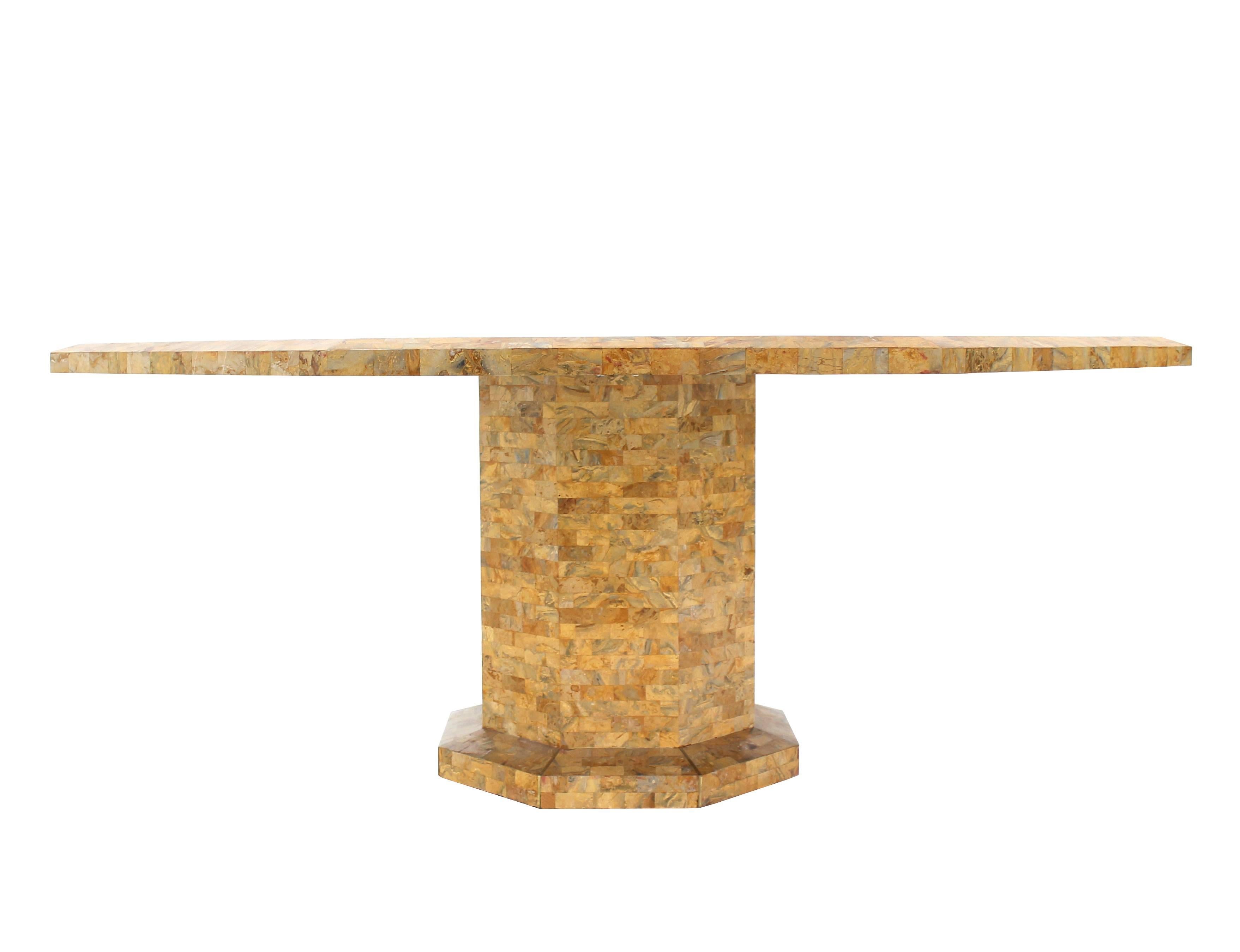 Mid-Century Modern tesseled tile dining table on single pedestal base.