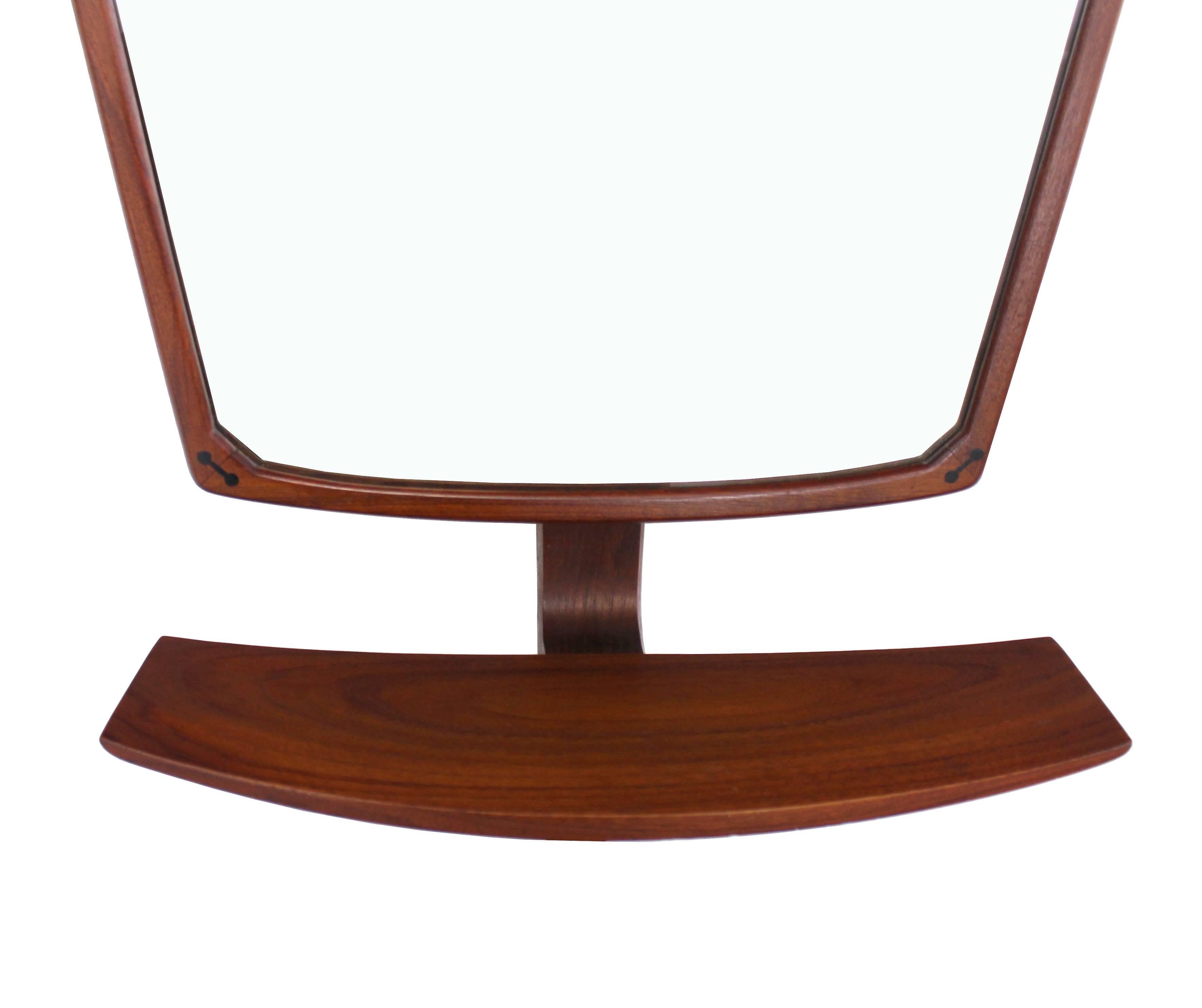 Danish Mid-Century Modern Adjustable Wall Mirror with Shelf For Sale 1