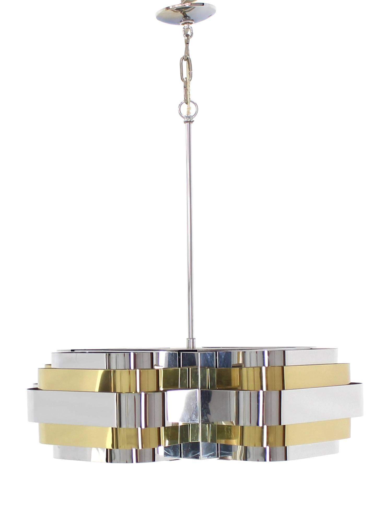 Mid-Century Modern Brass and Chrome Light Fixture For Sale