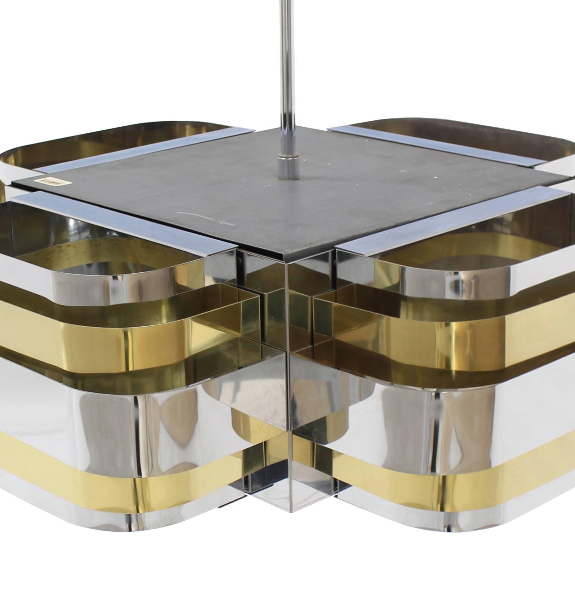 American Brass and Chrome Light Fixture For Sale