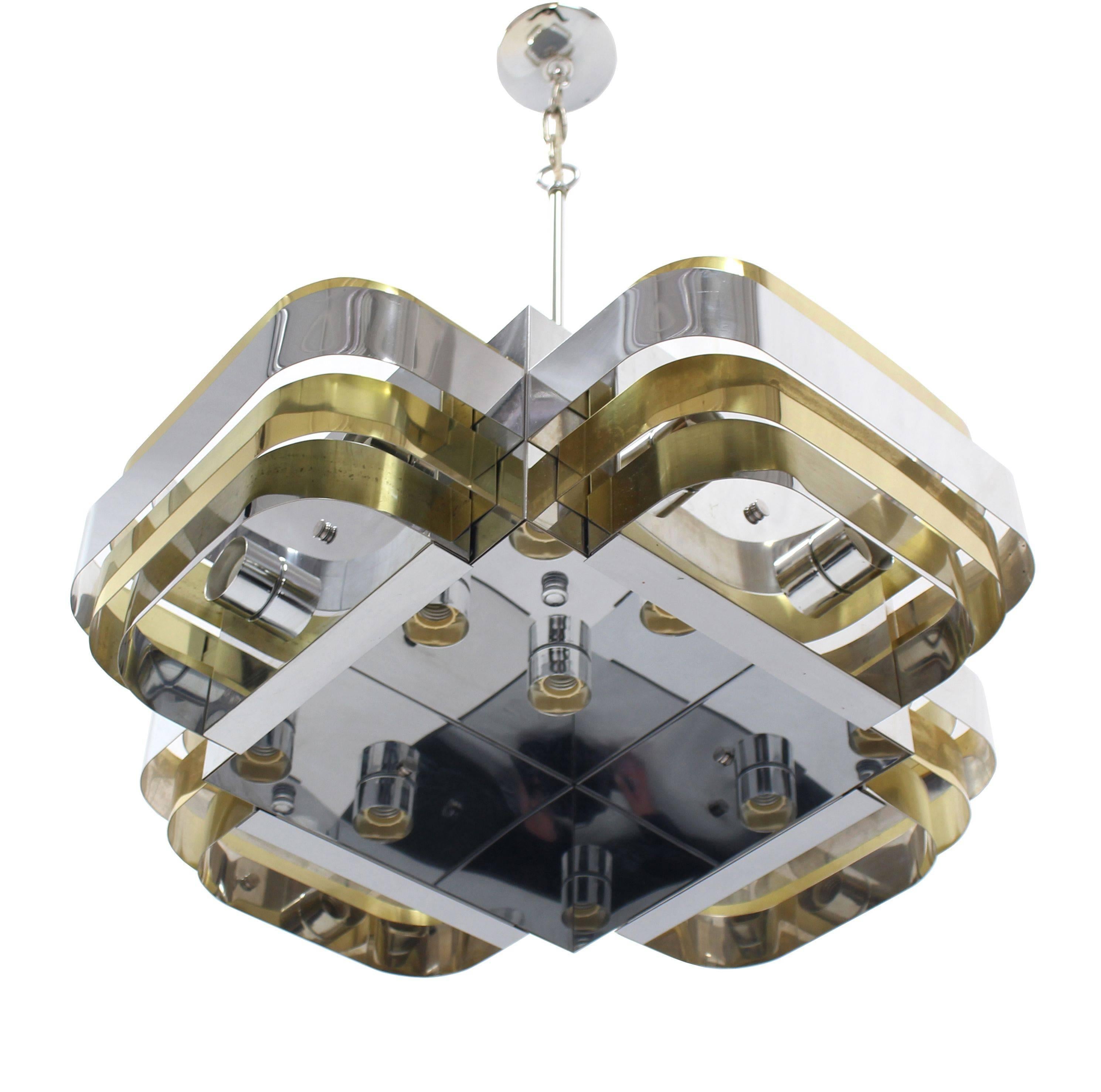 Brass and Chrome Light Fixture For Sale 1
