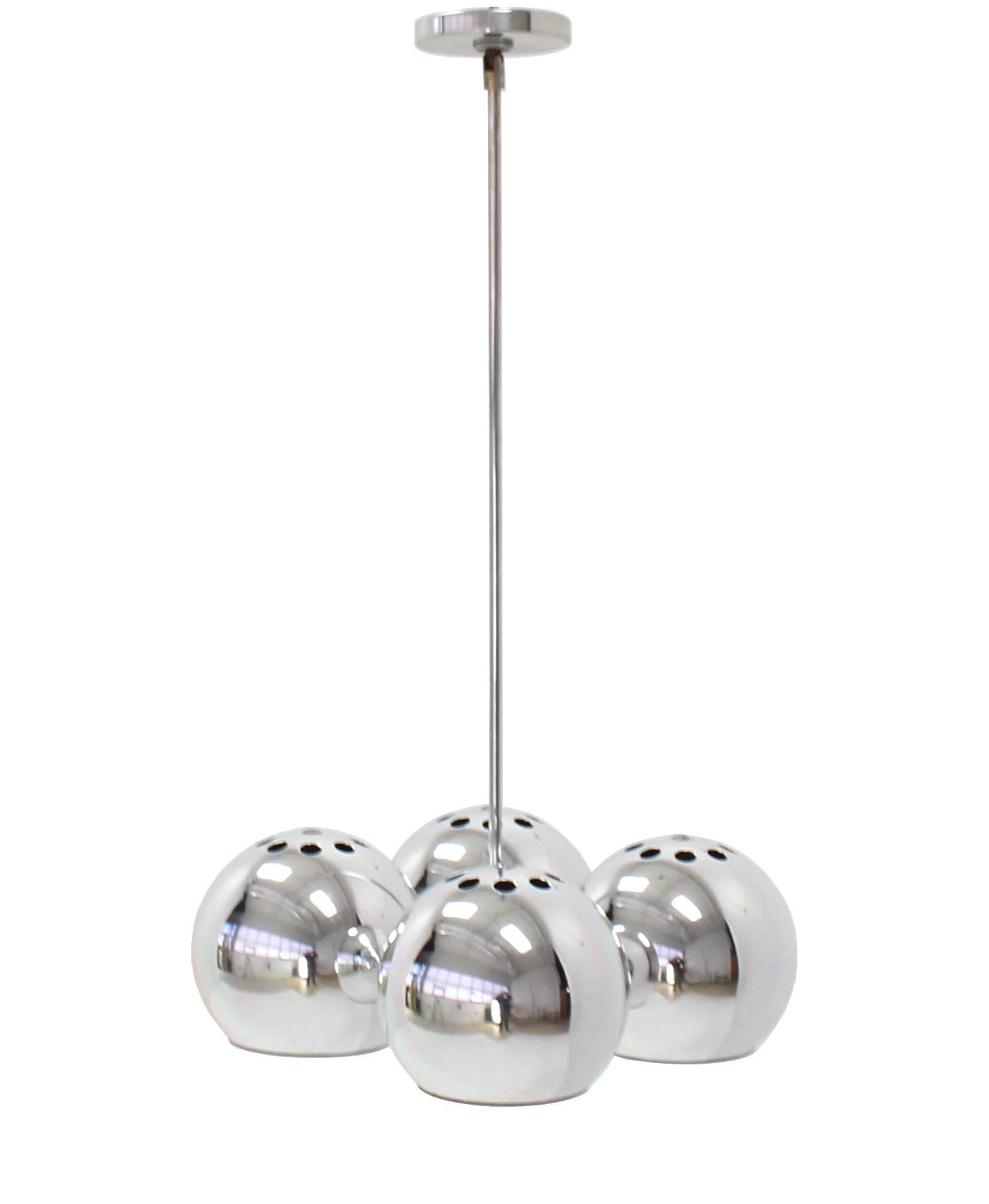 Very nice cluster of four chrome globes Mid-Century Modern light fixture.