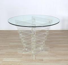 Stacked Lucite Base Round Gueridon Center Table