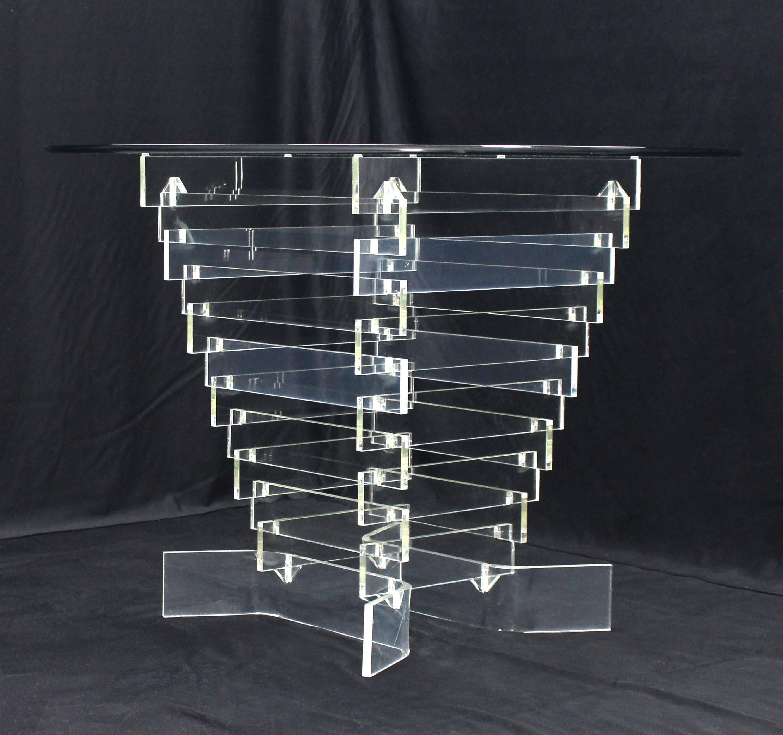 American Stacked Lucite Base Round Gueridon Center Table For Sale