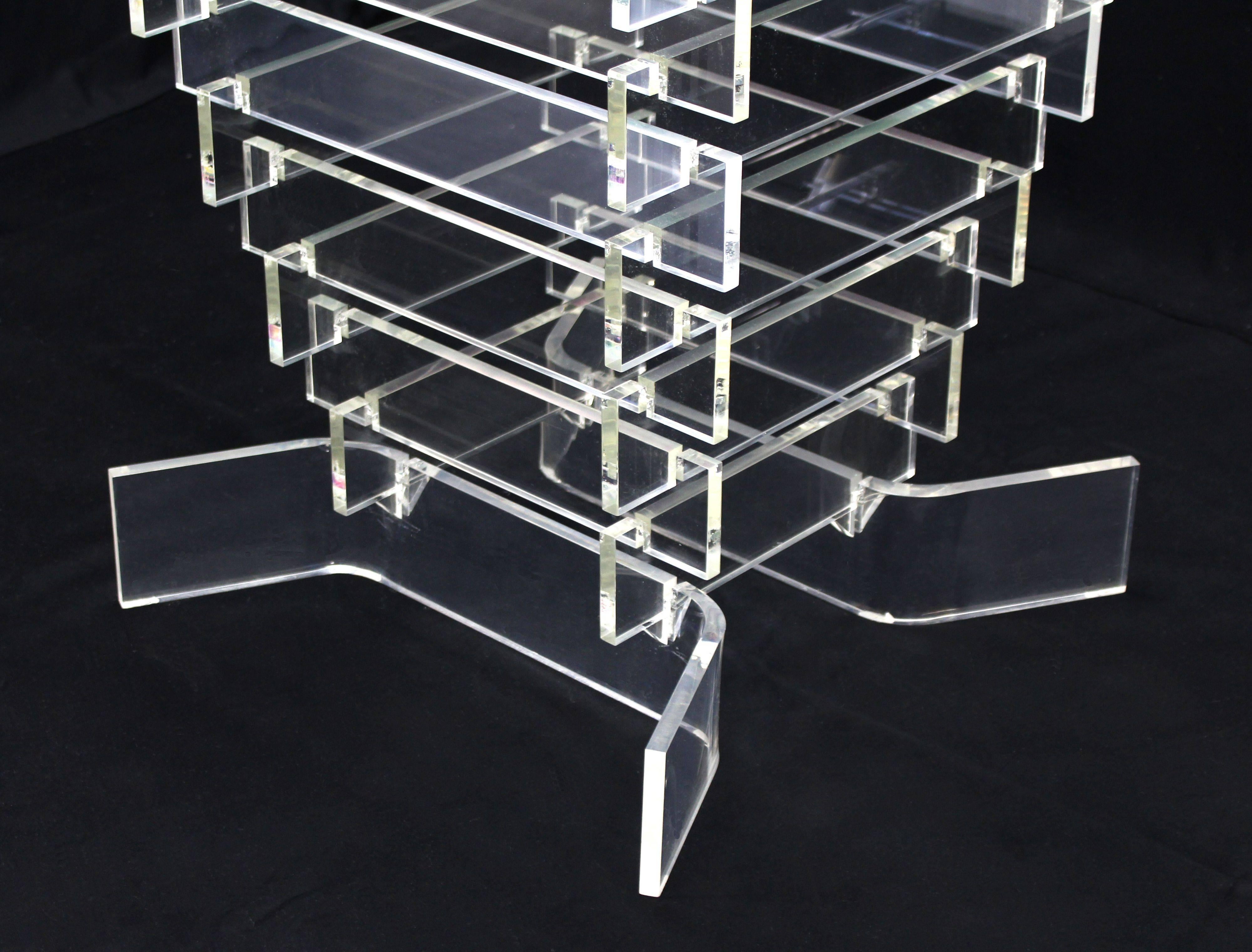 20th Century Stacked Lucite Base Round Gueridon Center Table For Sale