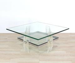 Nice Large Lucite and Glass Square Coffee Table