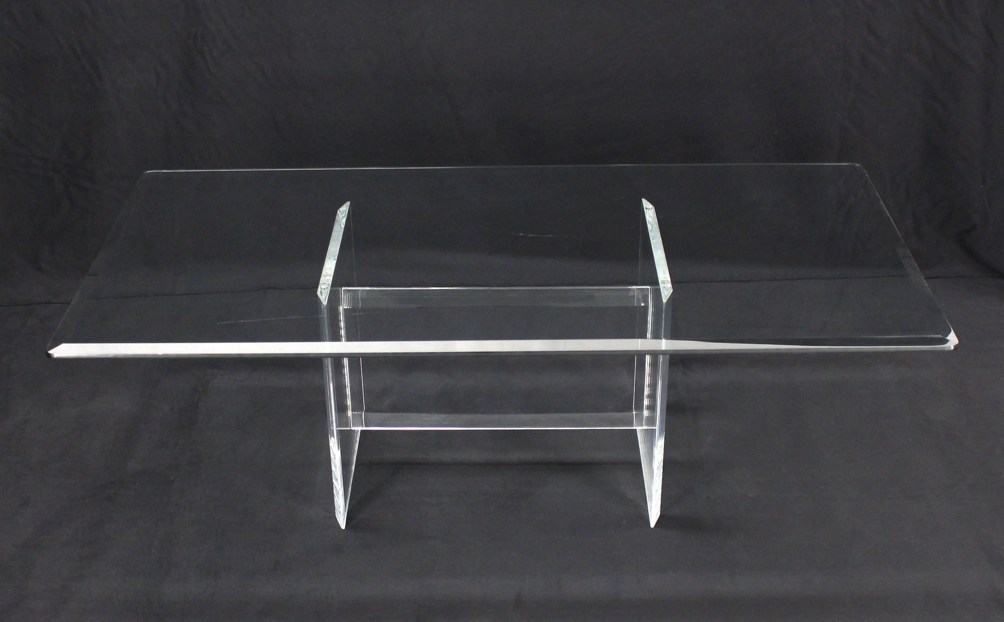Mid-Century Modern Lucite Base Glass Top Rectangular Coffee Table