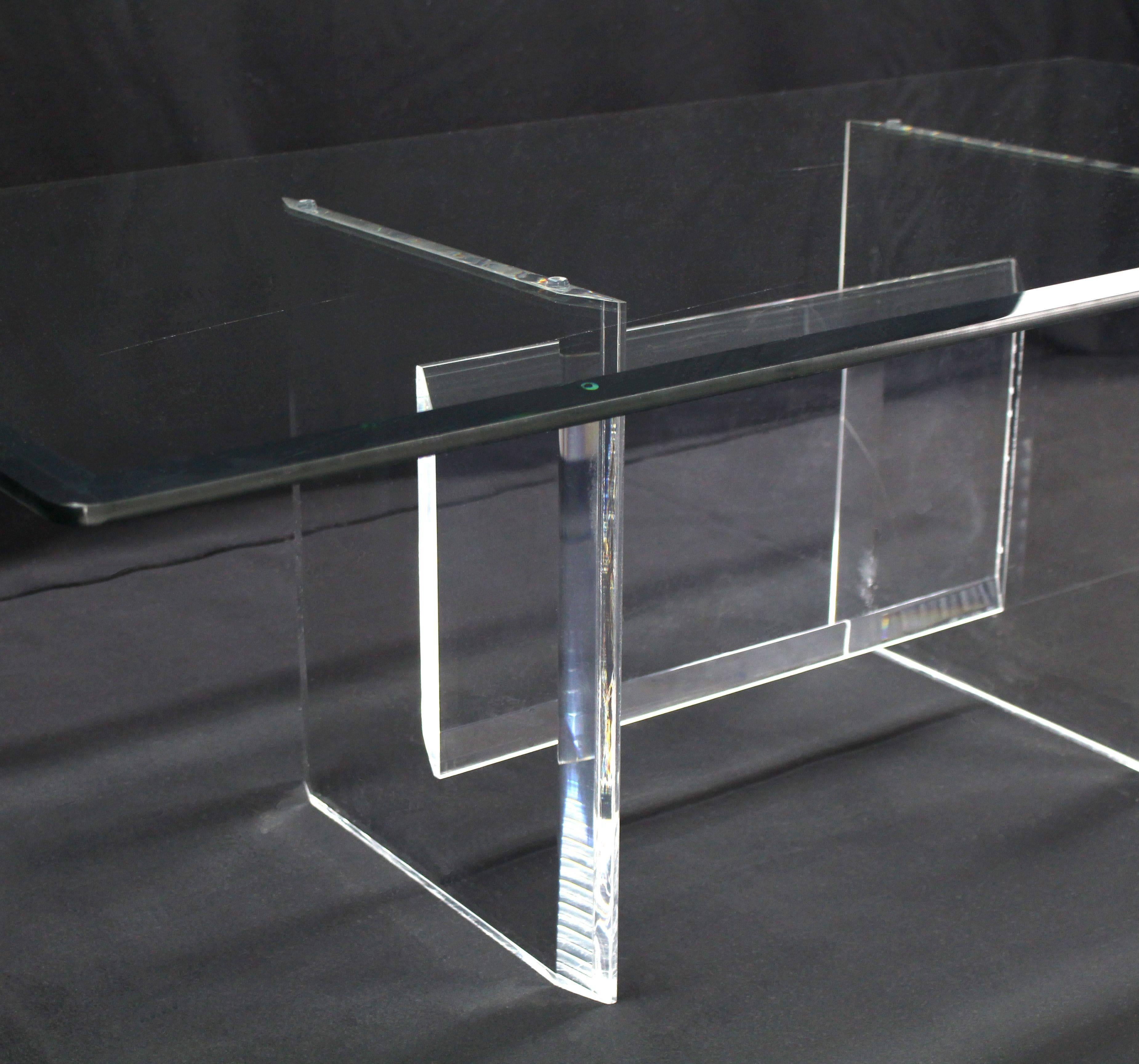 American Lucite Base Glass Top Rectangular Coffee Table