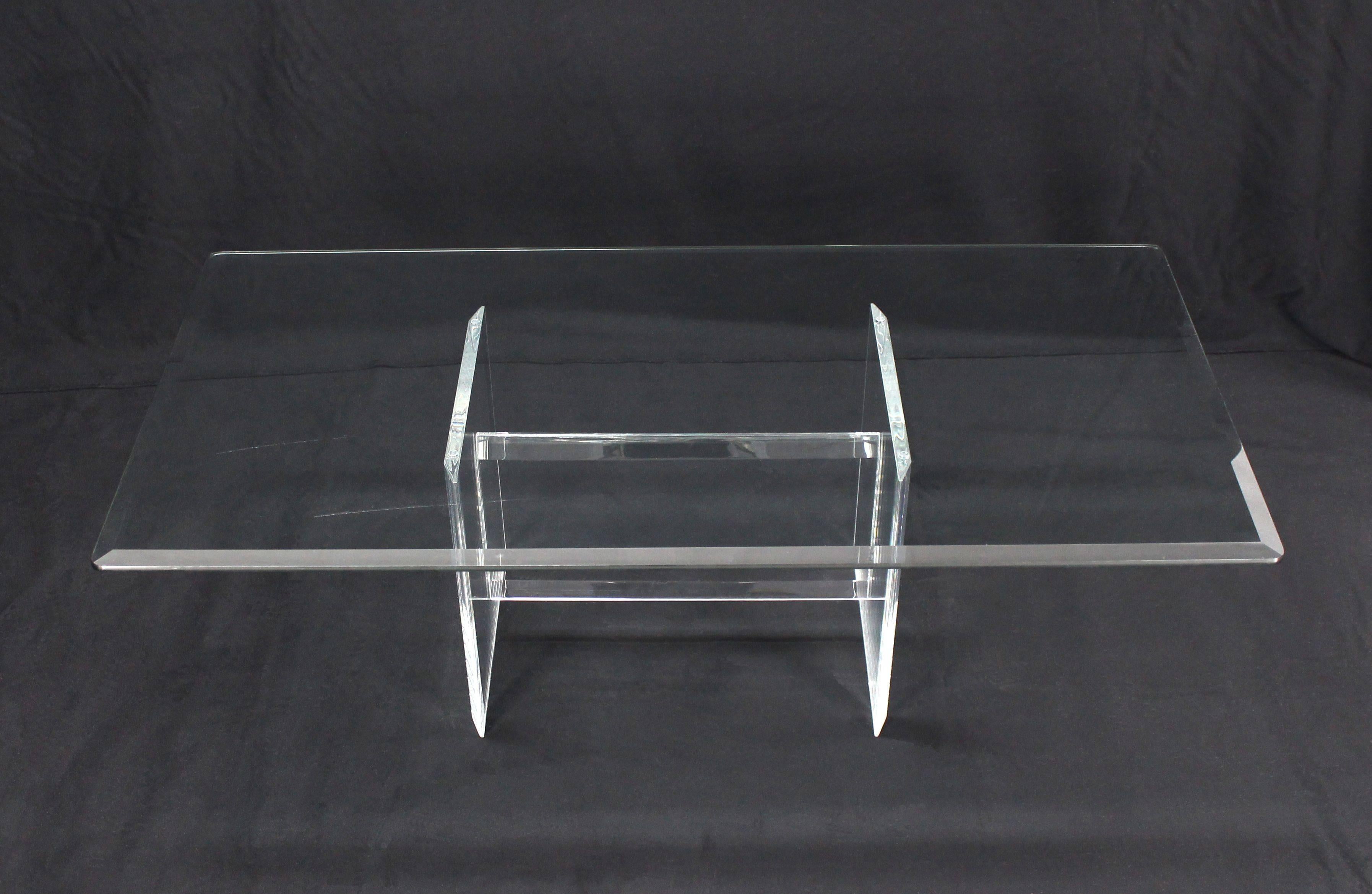 20th Century Lucite Base Glass Top Rectangular Coffee Table