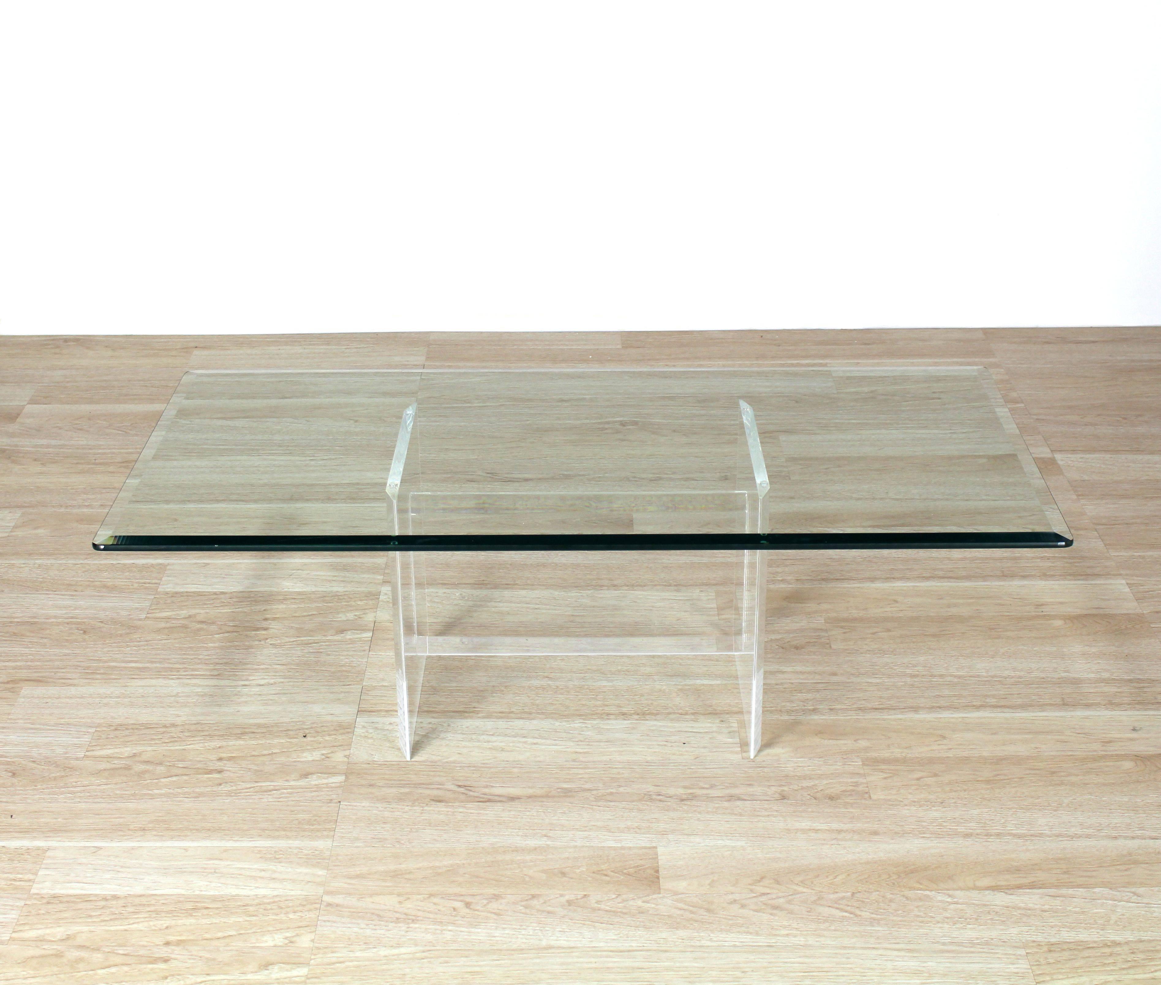Lucite Base Glass Top Rectangular Coffee Table 1