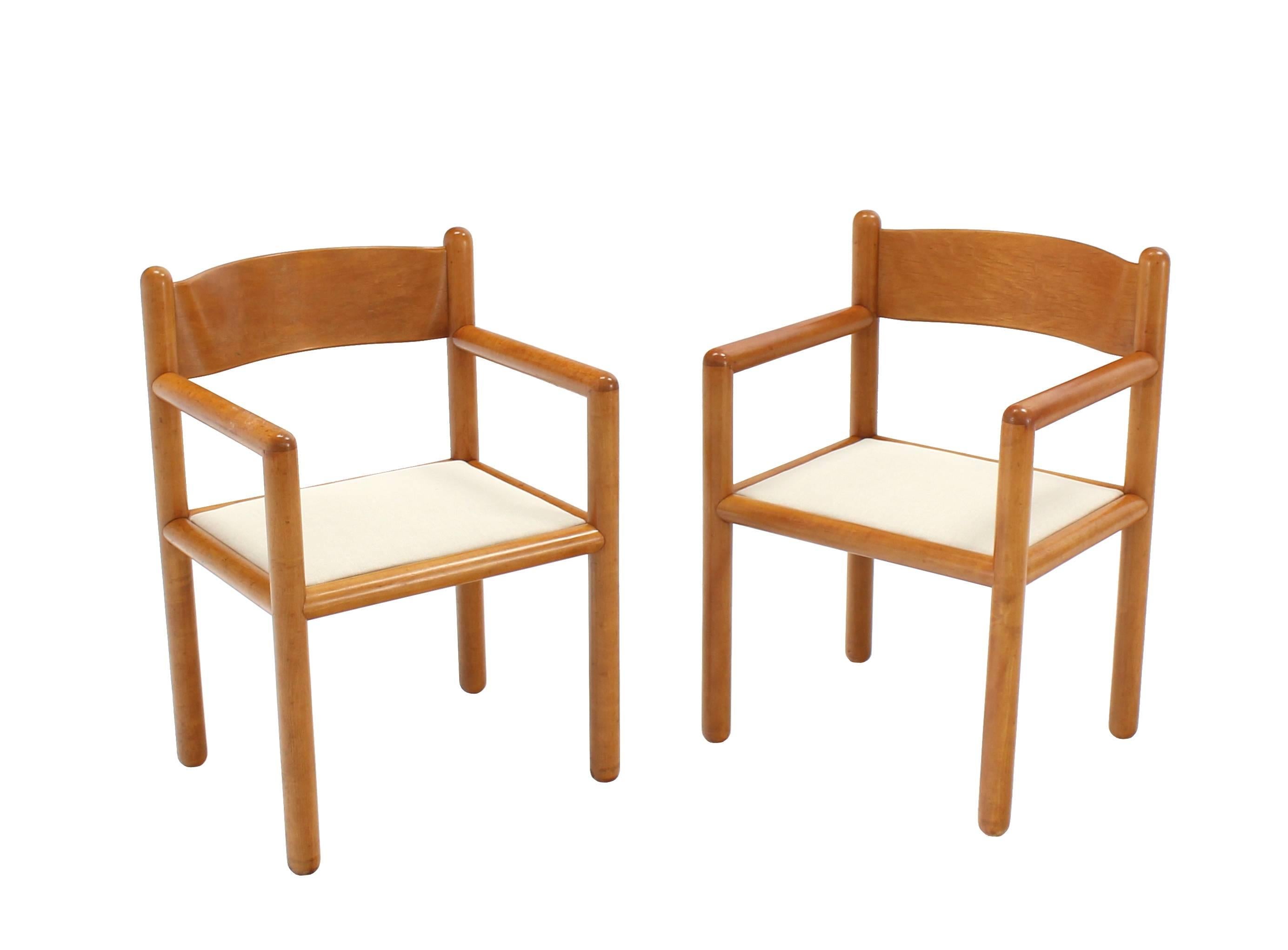 Very nice set of Mid-Century Modern solid frames moulded plywood backs chairs with newly upholstered seats.