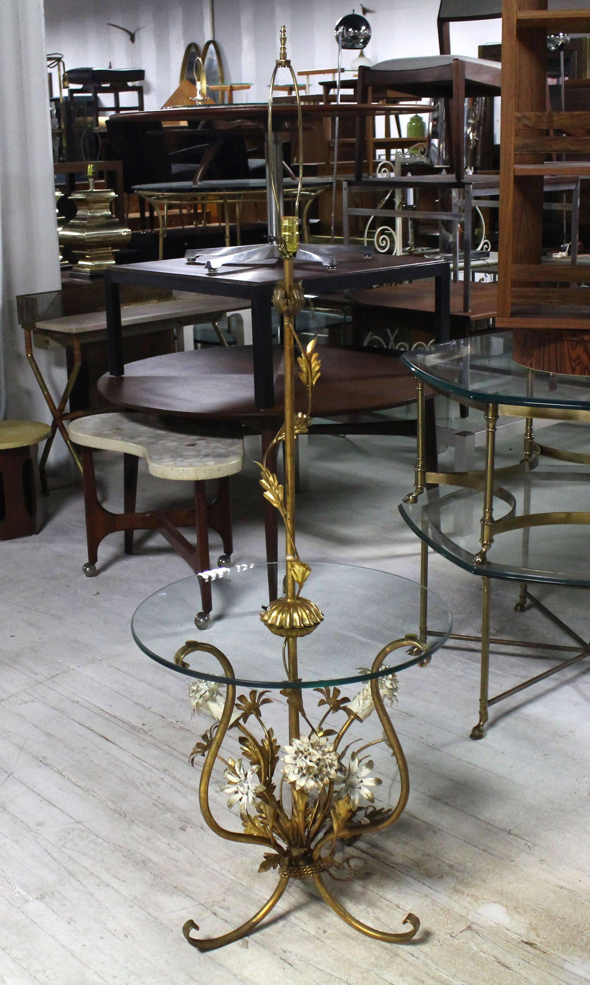 American Decorative Gilt Metal Floor Side Table Lamp For Sale