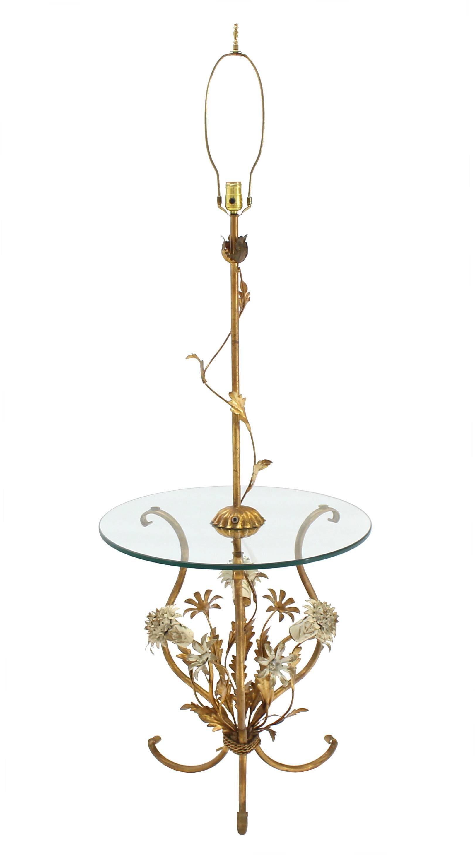 Decorative Gilt Metal Floor Side Table Lamp For Sale 2
