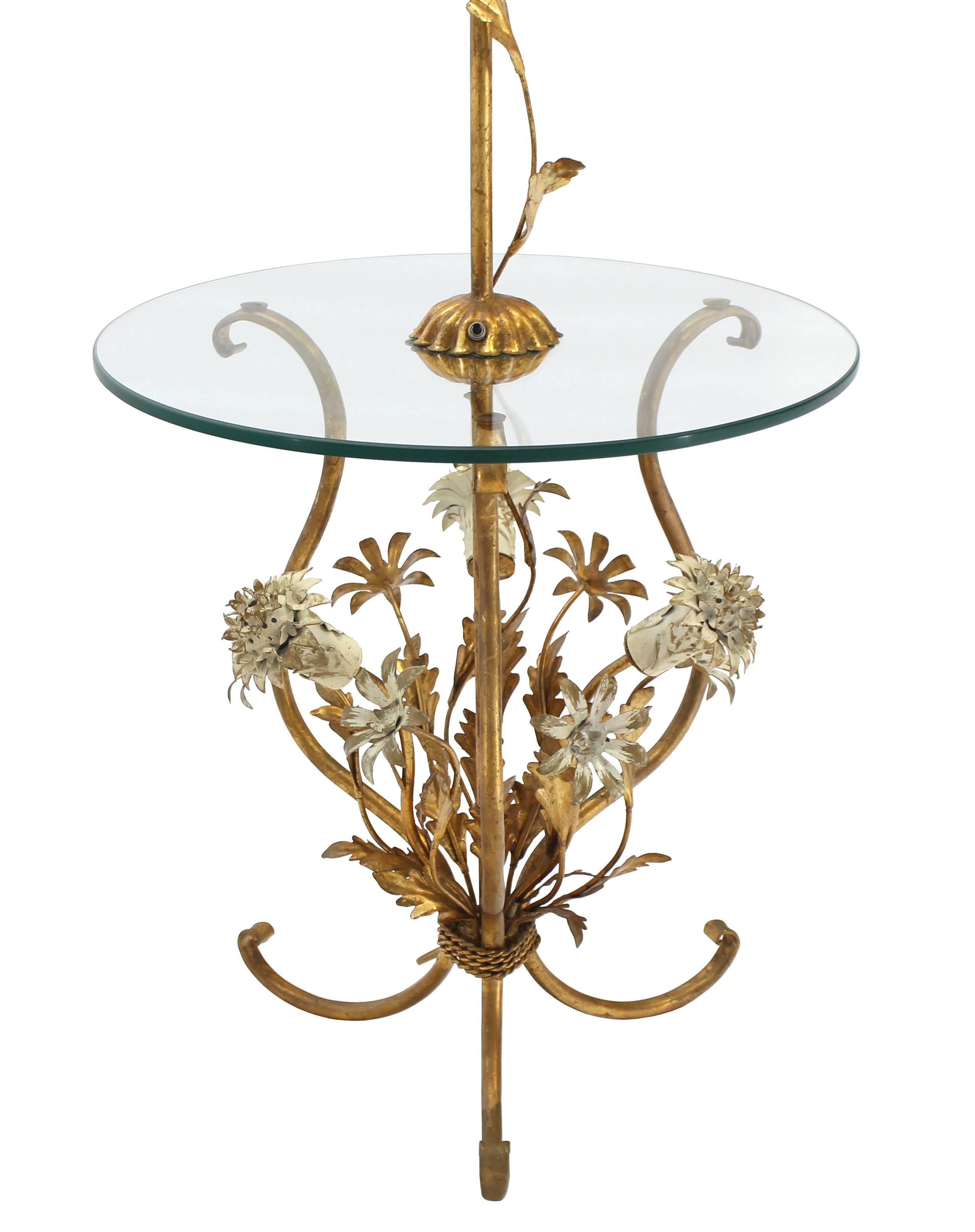 Decorative Gilt Metal Floor Side Table Lamp For Sale 4