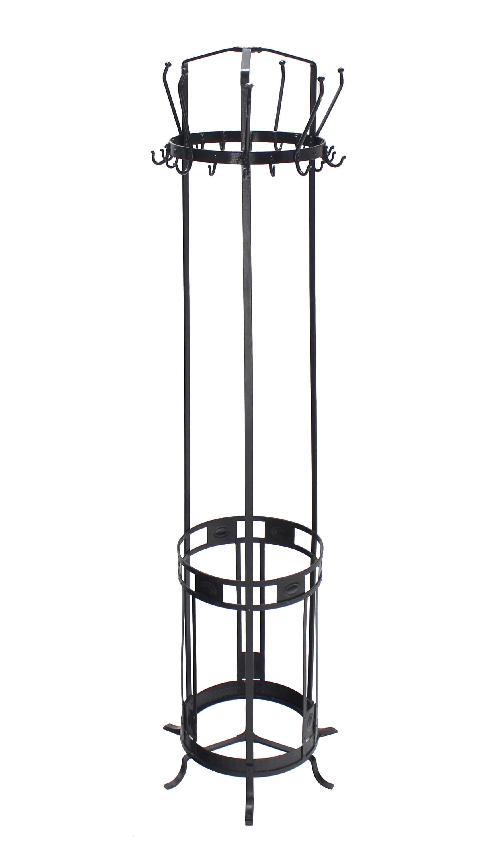 American Wrought Iron Coat Rack Umbrella Stand For Sale