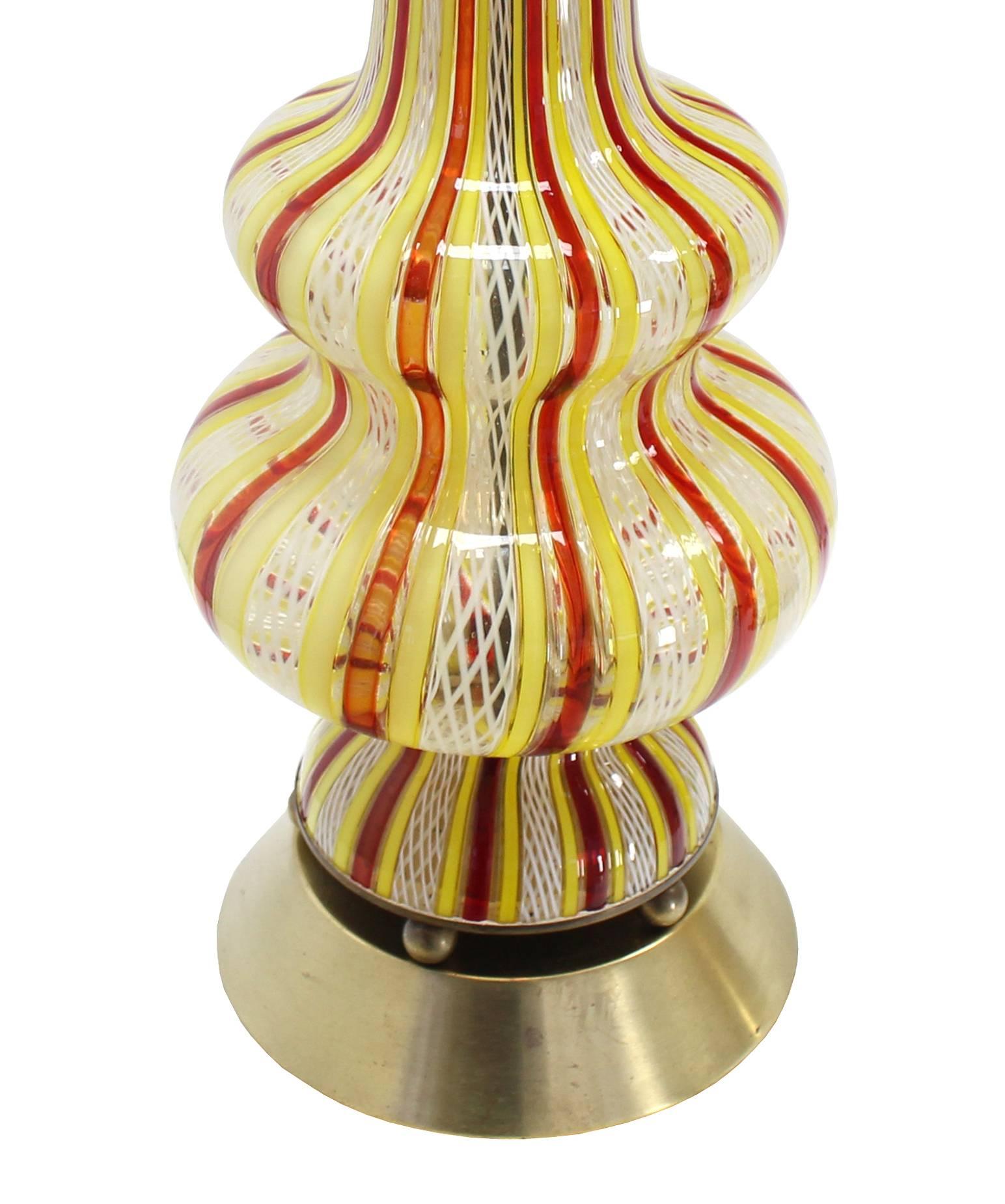 Paire de lampes de bureau décoratives en verre soufflé de style Murano Excellent état - En vente à Rockaway, NJ