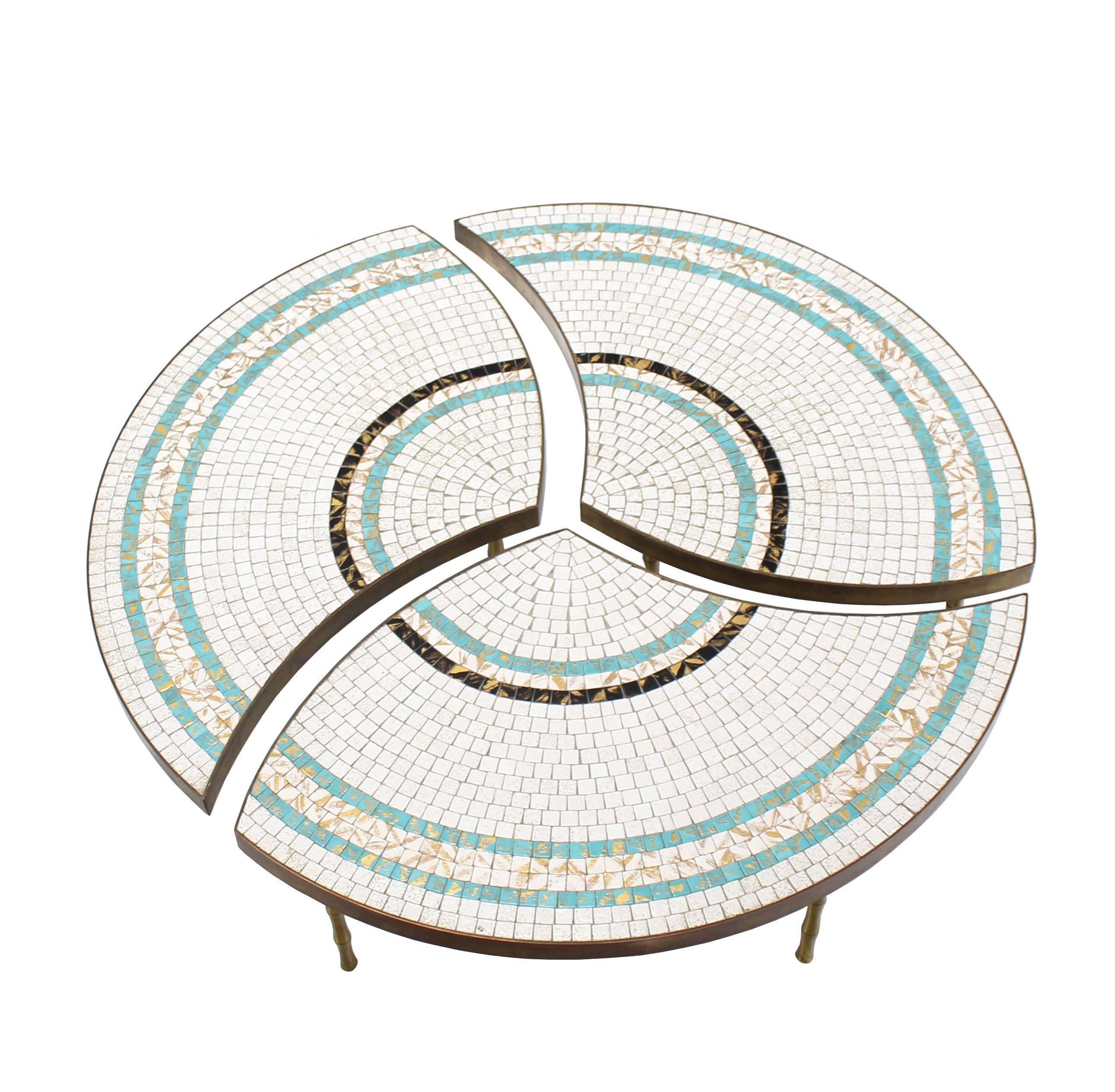 Mid-Century Modern Three-Part Bronze and Mosaic Round Coffee Table