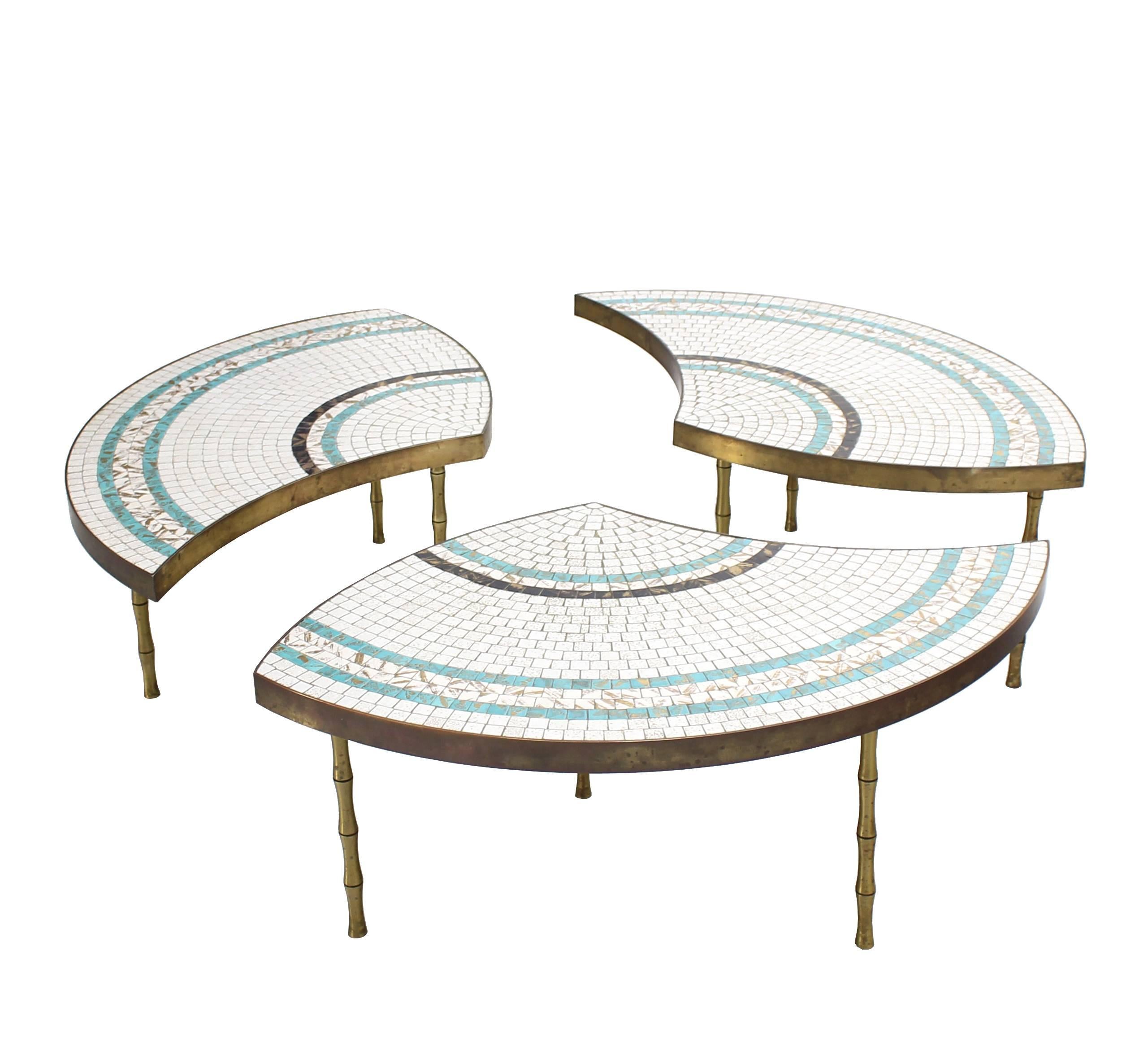 Three-Part Bronze and Mosaic Round Coffee Table In Excellent Condition In Rockaway, NJ