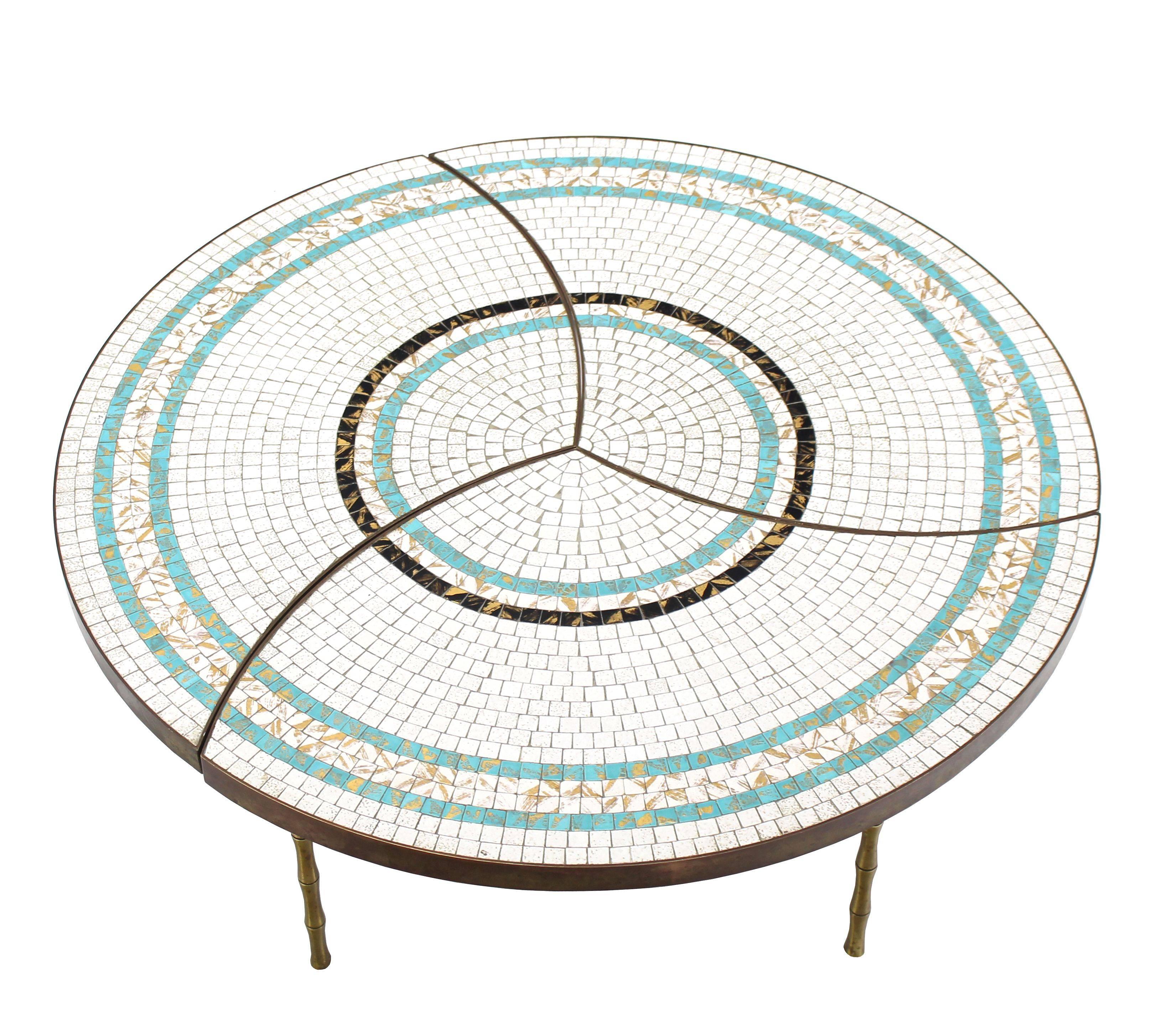 20th Century Three-Part Bronze and Mosaic Round Coffee Table