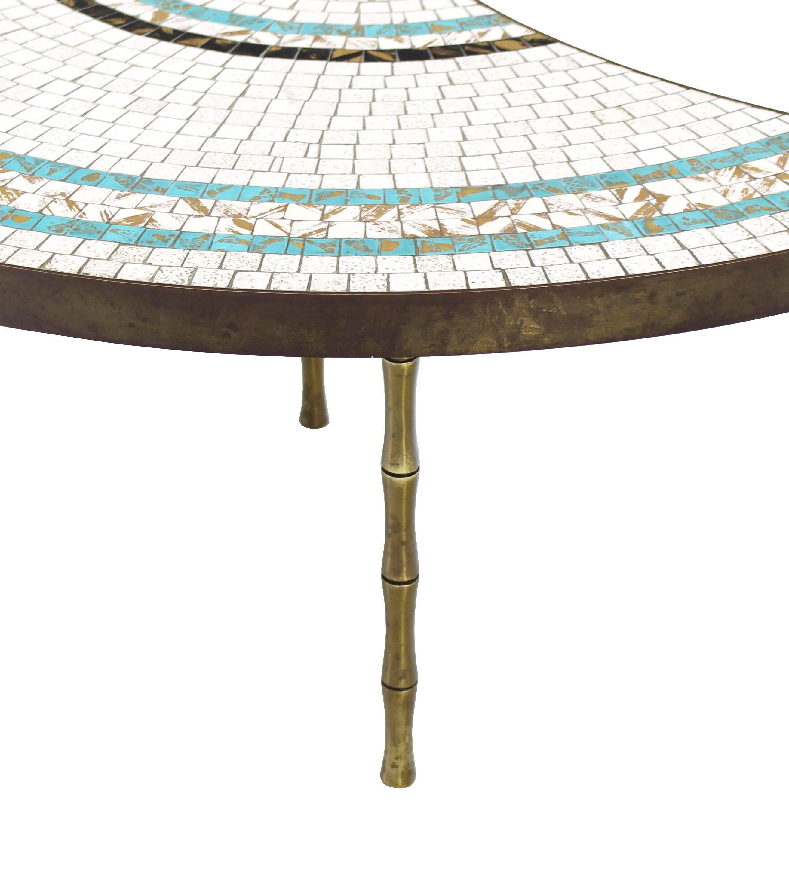 Three-Part Bronze and Mosaic Round Coffee Table 1